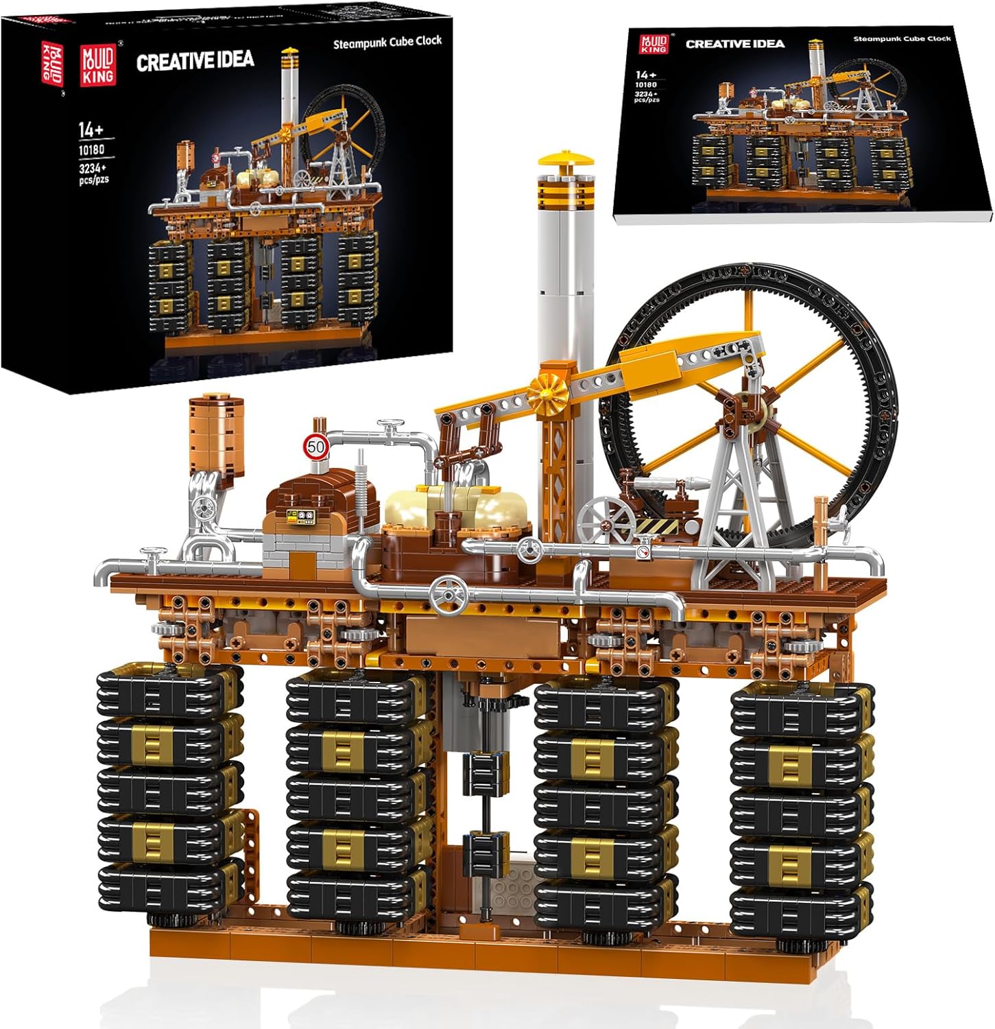 Technik Steampunk Mechanische Uhr Klemmbausteine Set mit App-Steuerung, Motorisiertes Zahnrad Modell, DIY Baukasten Tischuhr, Technik Klemmbausteine Spielzeug für Erwachsene, 3234 Teile