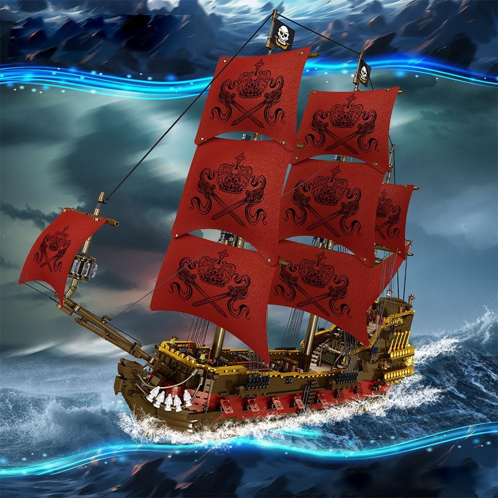 Piratenchiff Queen Anna's Revenge Piratenchiff Bausatz, 4460+ Teile Klemmbausteine Riesiges Schiffmodell MOC Piratenschiffe für Kinder Erwachsene