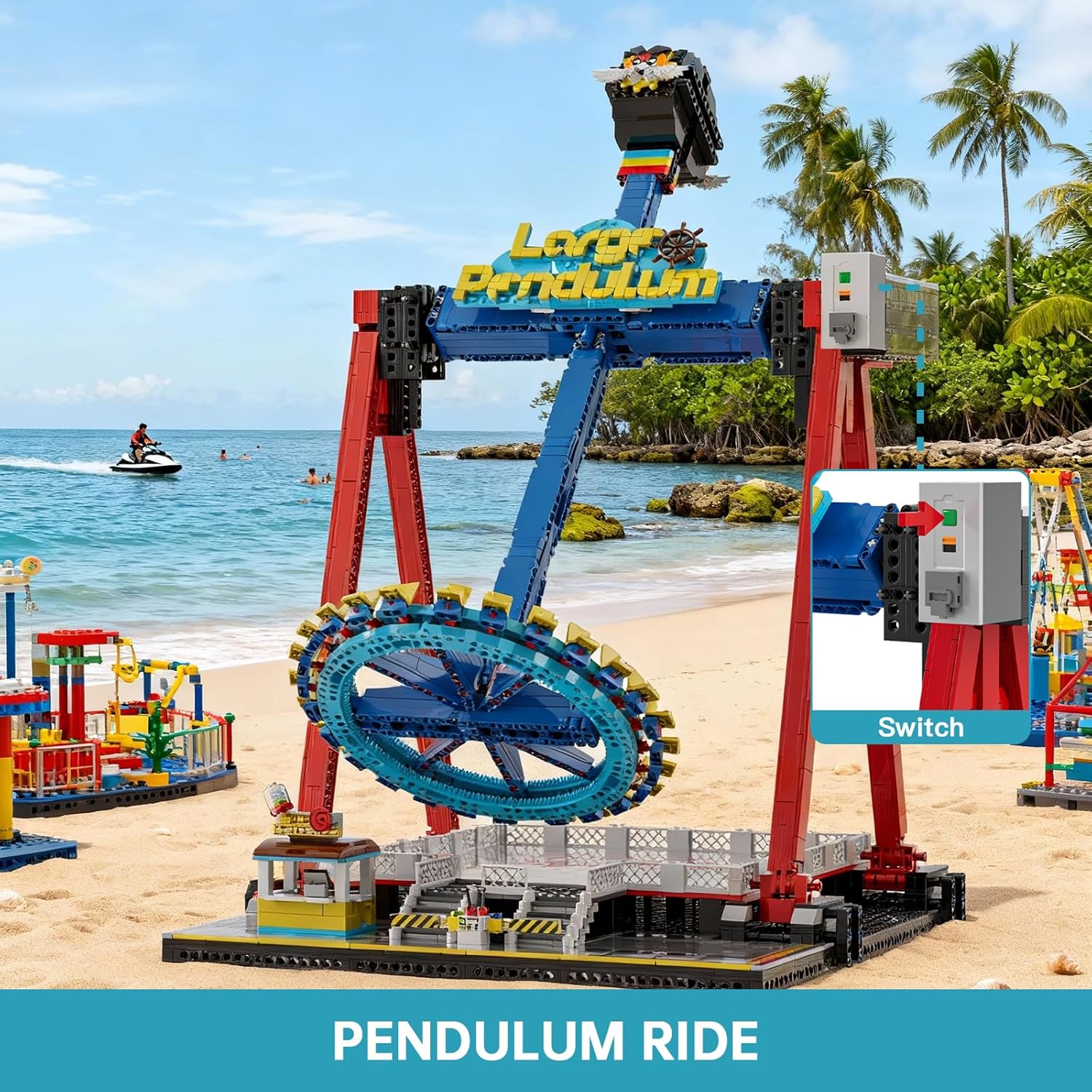 Mould King 11027 Vergnügungspark Bauspielzeug Elektrisch Giant Pendelfahrt Klemmbausteine Pendulum Ride Bausteine Karneval Bauspielzeug Bausatz Kompatibel mit Lego Technik (2192 Teile)