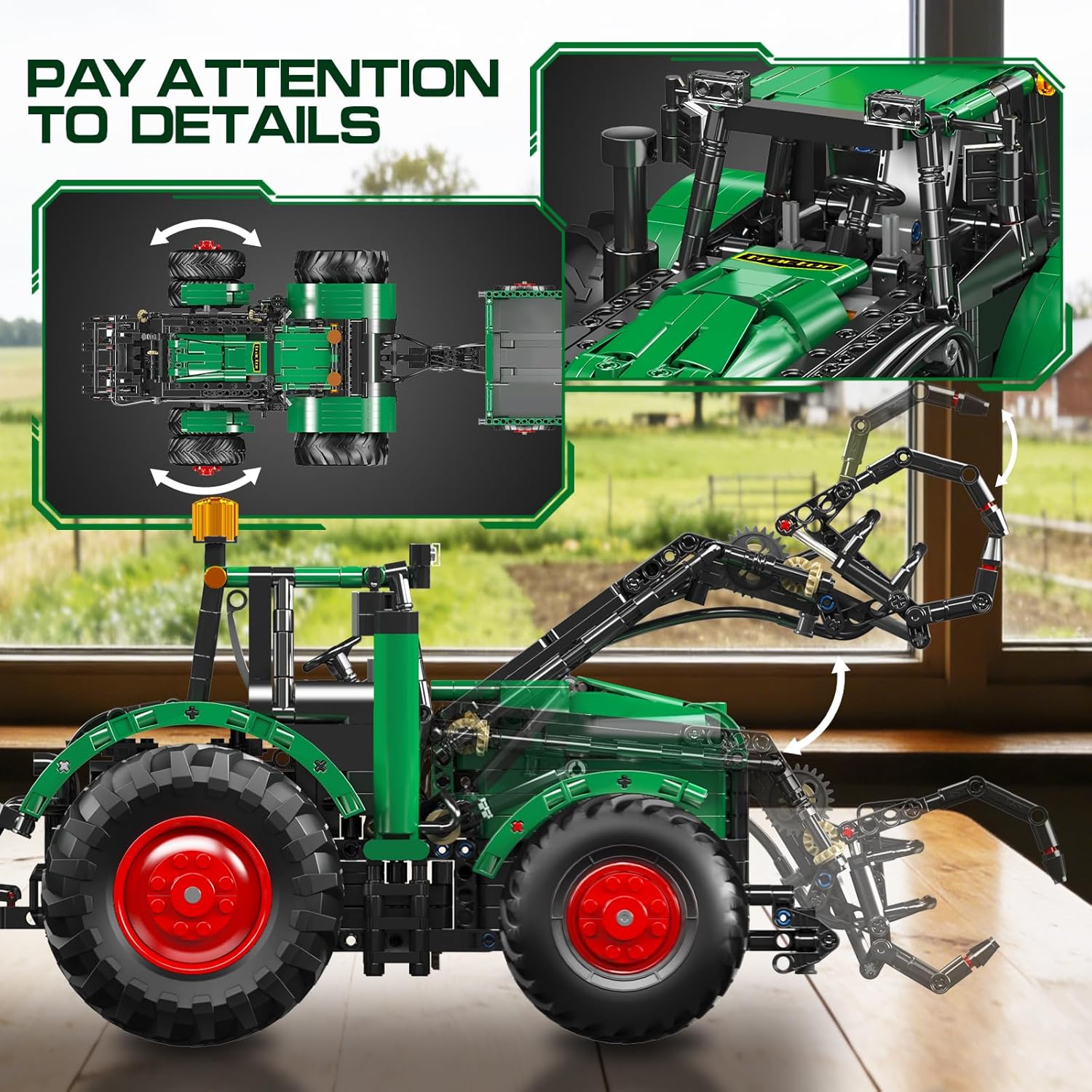Technik Traktor mit Anhänger Klemmbausteine – 2368 Teile Technik Bausatz, Ferngesteuertes Landwirtschaftsmodell mit Motor & Akku, App Steuerung, STEM Spielzeug für Erwachsene