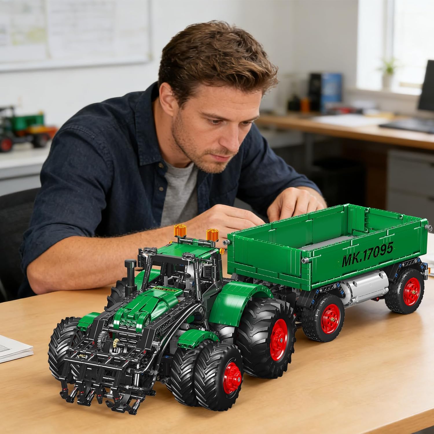 Technik Traktor mit Anhänger Klemmbausteine – 2368 Teile Technik Bausatz, Ferngesteuertes Landwirtschaftsmodell mit Motor & Akku, App Steuerung, STEM Spielzeug für Erwachsene