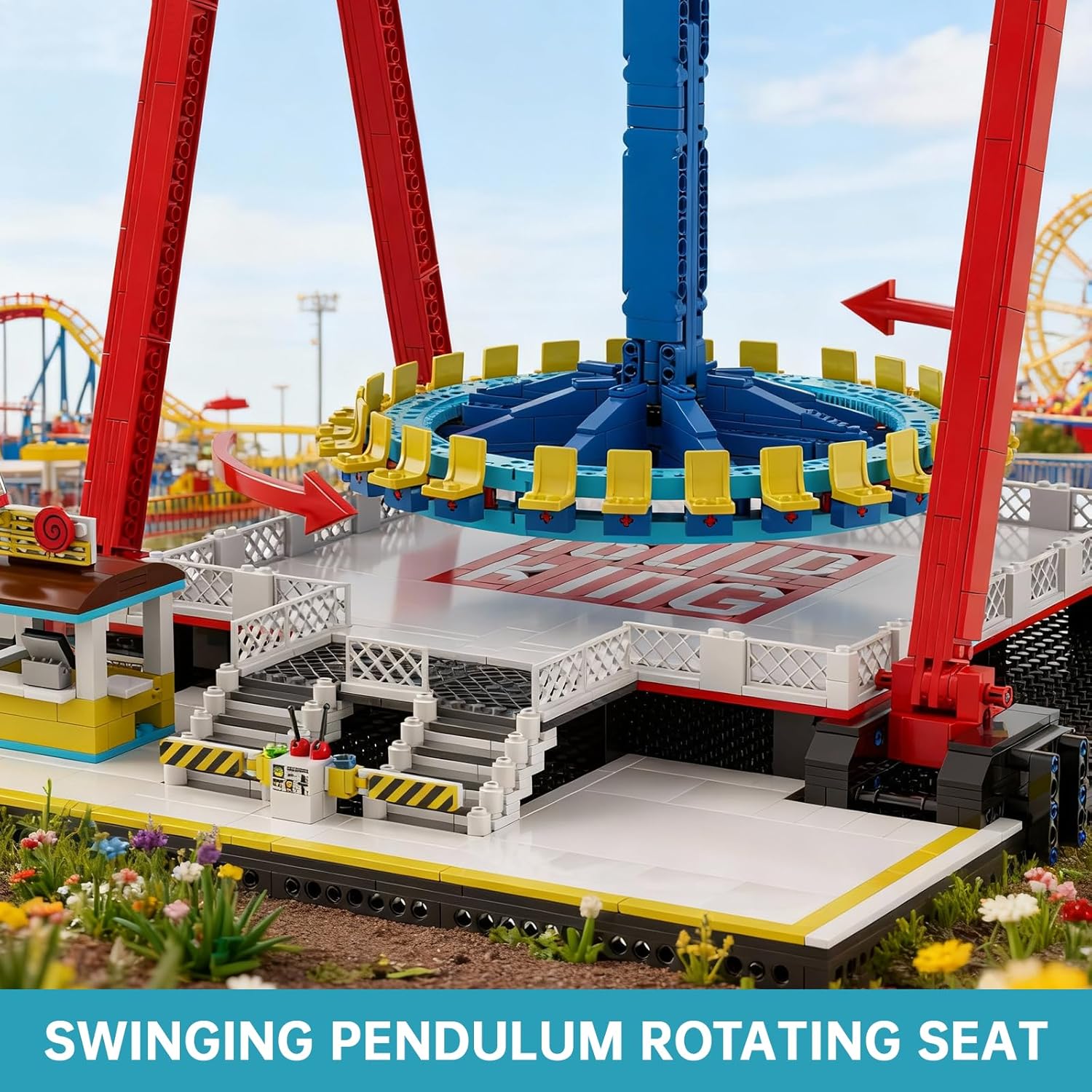 Mould King 11027 Vergnügungspark Bauspielzeug Elektrisch Giant Pendelfahrt Klemmbausteine Pendulum Ride Bausteine Karneval Bauspielzeug Bausatz Kompatibel mit Lego Technik (2192 Teile)