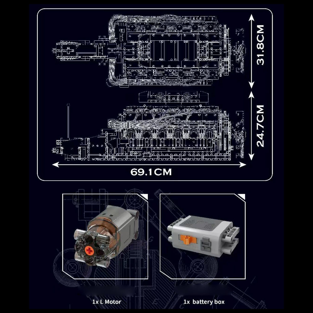 Technik V12 Motor Groß(V12)Die v12-Zylinder-Motor-Blockbausatz, 3472 Teile Technic Klemmbausteine Bausatz Enthält Motor und Batteriekasten V12-Motor