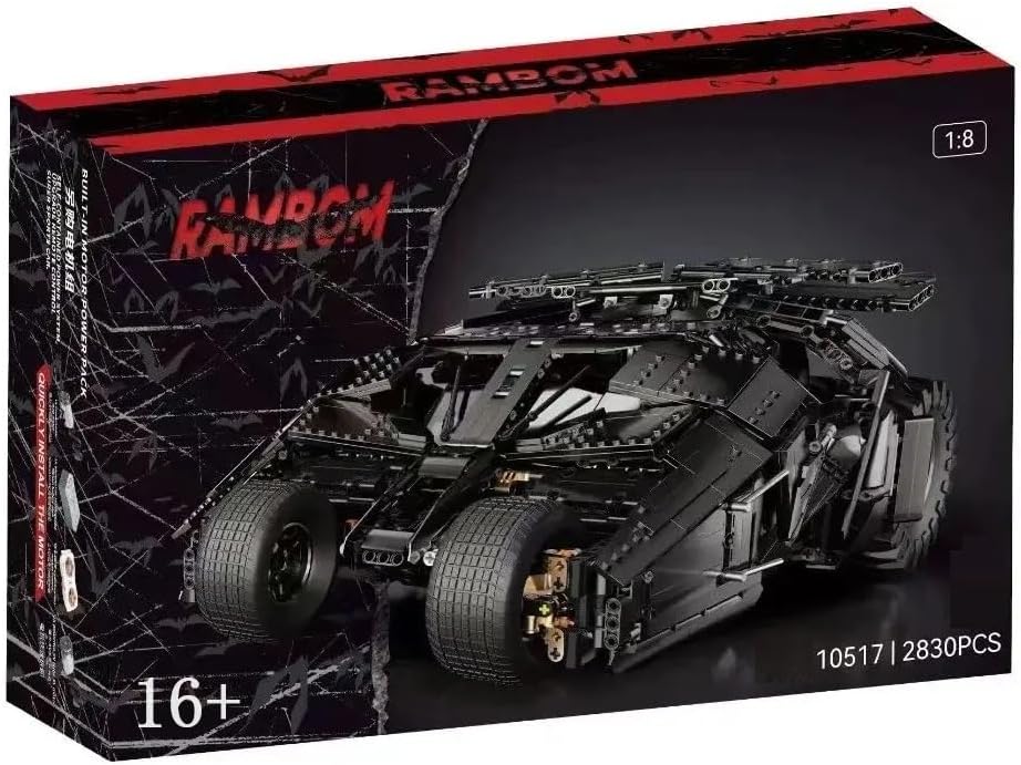 Technik Auto für Batmen Batmoblie, Mit Motor Set, 1:8 Groß Auto Modellbausatz, 2830 Teile Klemmbausteine Auto Bausteine MOC Bausatz, Kompatibel mit Technik Batman Batmobile Tumbler