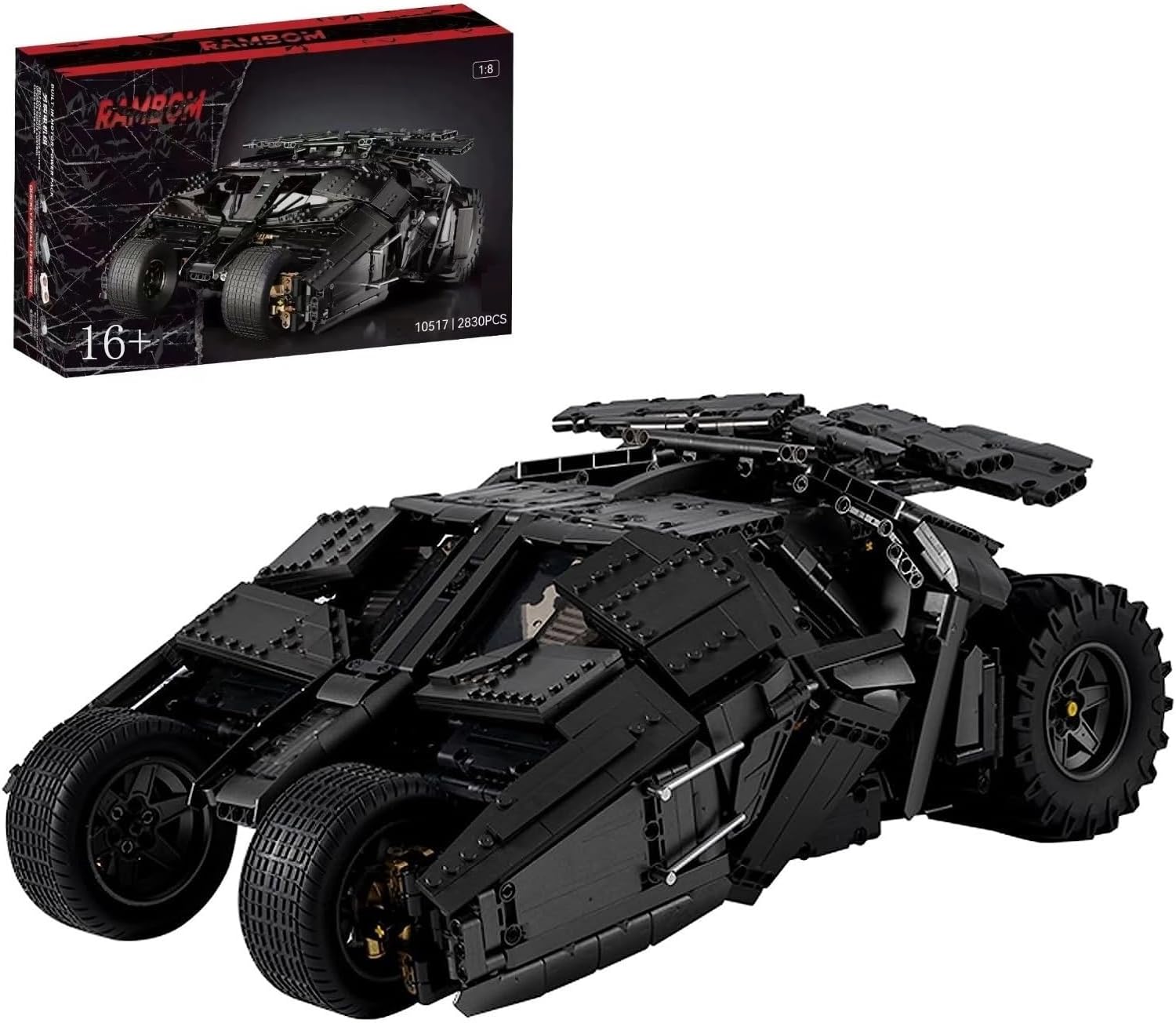 Technik Auto für Batmen Batmoblie, Mit Motor Set, 1:8 Groß Auto Modellbausatz, 2830 Teile Klemmbausteine Auto Bausteine MOC Bausatz, Kompatibel mit Technik Batman Batmobile Tumbler