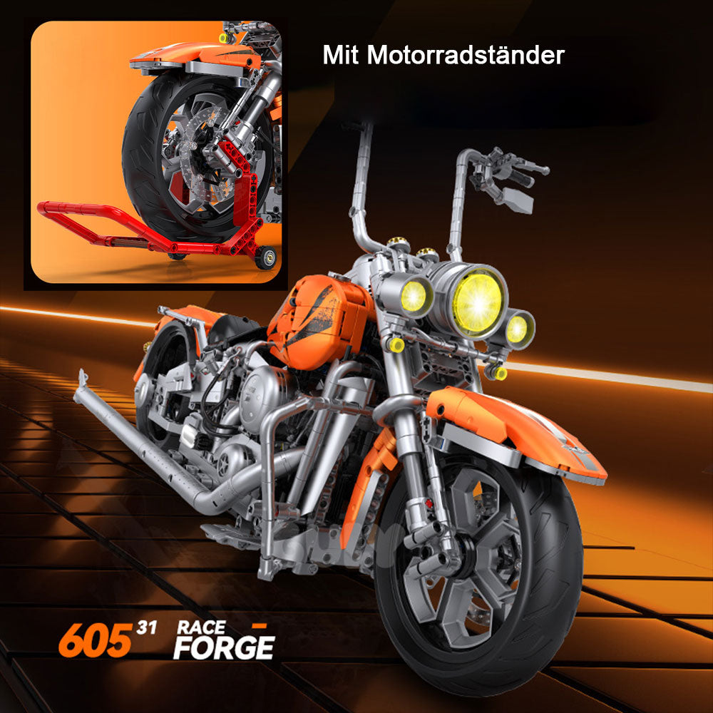 Technik Motorrad für Harley-Davidson Softail Deluxe Modell, 2392 Teile Technic Super Motorrad Klemmbausteine kompatibel mit Lego Technik