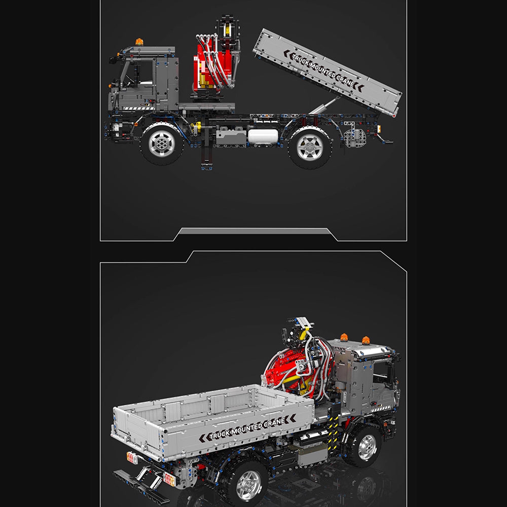 Mould King 19016 MOC Technik Ferngesteuert Truck Mit Pneumatik Kran, APP Kipper Klemmbausteine