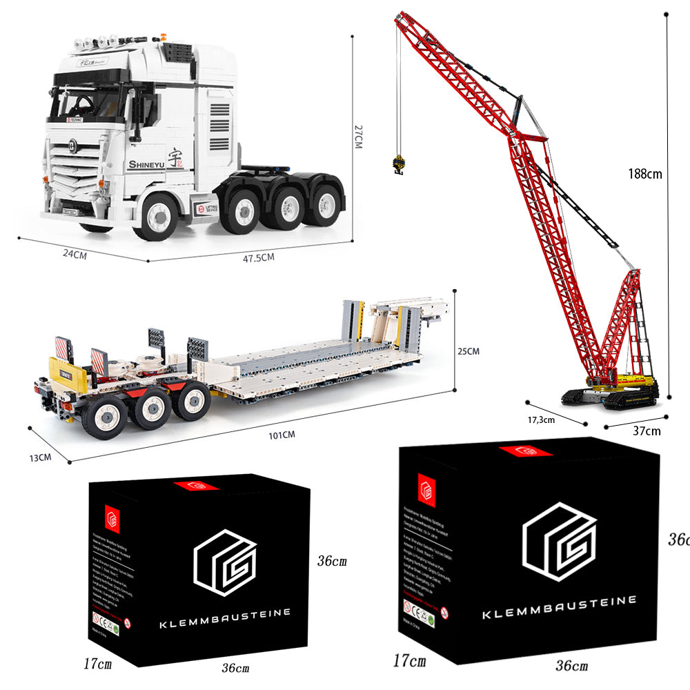 Technik LKW mit Anhänger, Iiebherr Kran, 8796 Teile Bagger Technik Anhänger, 8894 Teile Technic LKW mit Anhänger, 188cm Kran Modellbau Bauset Custom Bausteine Kompatibel mit Lego Technik