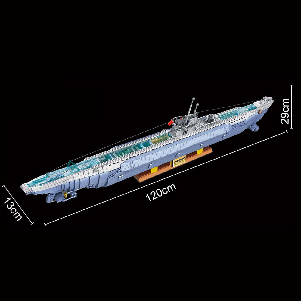 Panlos 628011 U-BOOT 120cm Modell, 6110+ Teile Technik VIIC U-Boot Riesiges Uboot militär Klemmbausteine Modell Set Kompatibel mit Lego Technik