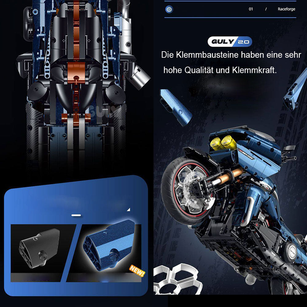 Technik Motorrad für Harley Davidson Road Glide CVO Modell, 2410 Teile Technic Motorrad Klemmbausteine kompatibel mit Lego Technik