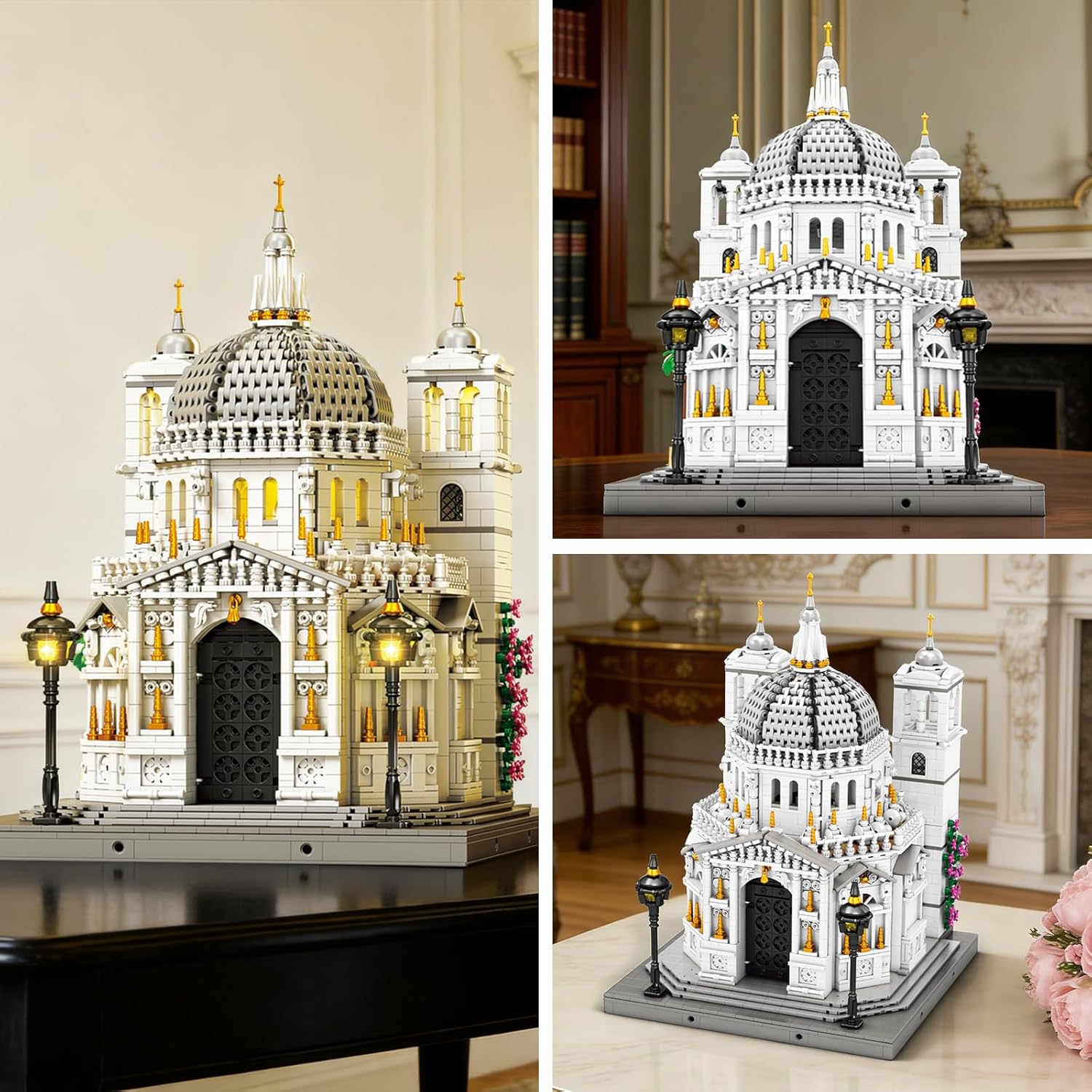 Venedig Kirchen Baustein Set für Erwachsene mit Beleuchtung, 55014 Berühmt Venedig Architekture Modell der Kirche Santa Maria Della Salute, 4270 Teile Italien Wahrzeichen Bauspielzeug