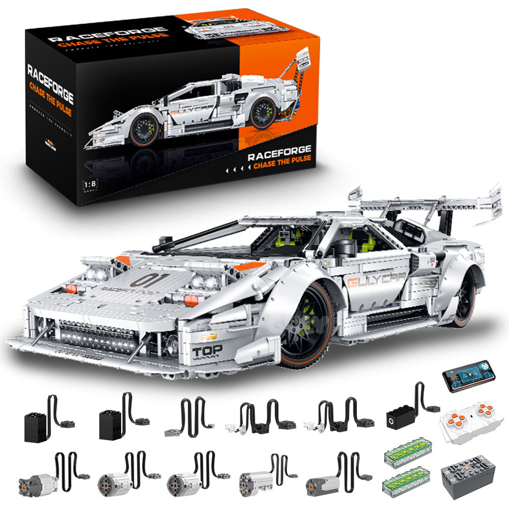Technik Auto 1: 8 für Lamborghini Countach LP5000 QV Hypercar, Technik Auto mit 6 M0T0REN Technik Auto Bausatz MOC Auto KIemmbausteine für Lambo LP5000 Technik Auto, G-10649