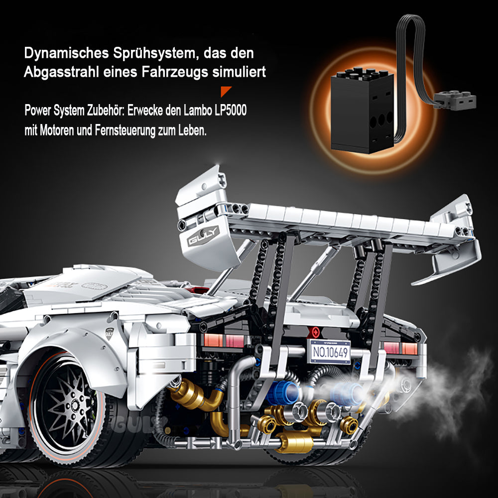 Technik Auto 1: 8 für Lamborghini Countach LP5000 QV Hypercar, Technik Auto mit 6 M0T0REN Technik Auto Bausatz MOC Auto KIemmbausteine für Lambo LP5000 Technik Auto, G-10649