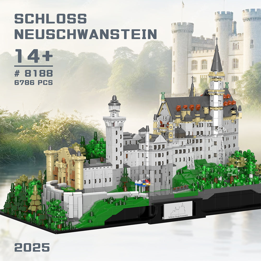 Schloss Neuschwanstein aus Klemmbausteinen mit 6786 Bauelementen. Kompatibel mit Standardsteinen von Anderen Herstellern. Lieferung in Originalverpackung.