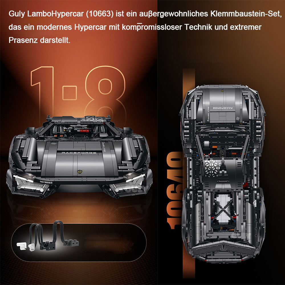 Technik Auto Countach 1: 8 SuperSportwagen, Groß Auto mit LED Set, G-10663 Technik Supercar ModeII Bausatz, 3883 TeiIe MOC Superauto ModeII, für lamborghini Countach (Originalverpack)