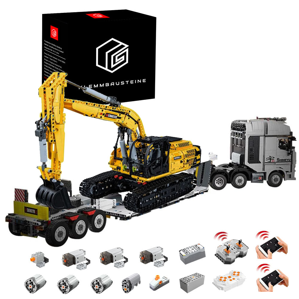 Technik LKW mit Technik Bagger Technik Anhänger, 6180 Teile Technik Truck mit Anhänger, Bagger Modellbau mit 7 Motoren Bauset Kompatibel mit Lego Technik LKW