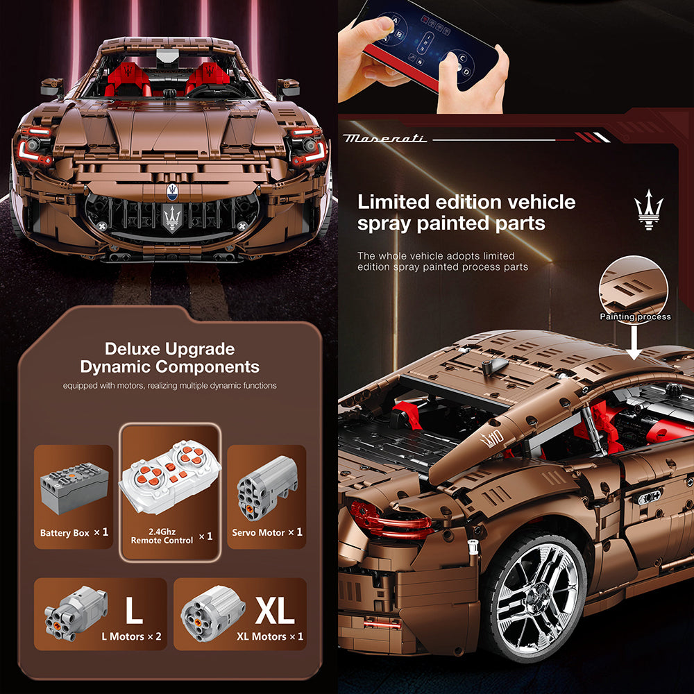 Technik Auto 1: 8 für Maserati Gran Turismo 110 Limitierte Auflage Supercar, Technik Auto mit 5 M0T0REN Technik Auto Bausatz MOC Auto KIemmbausteine für Maserati Technik Auto, Originalverpackung