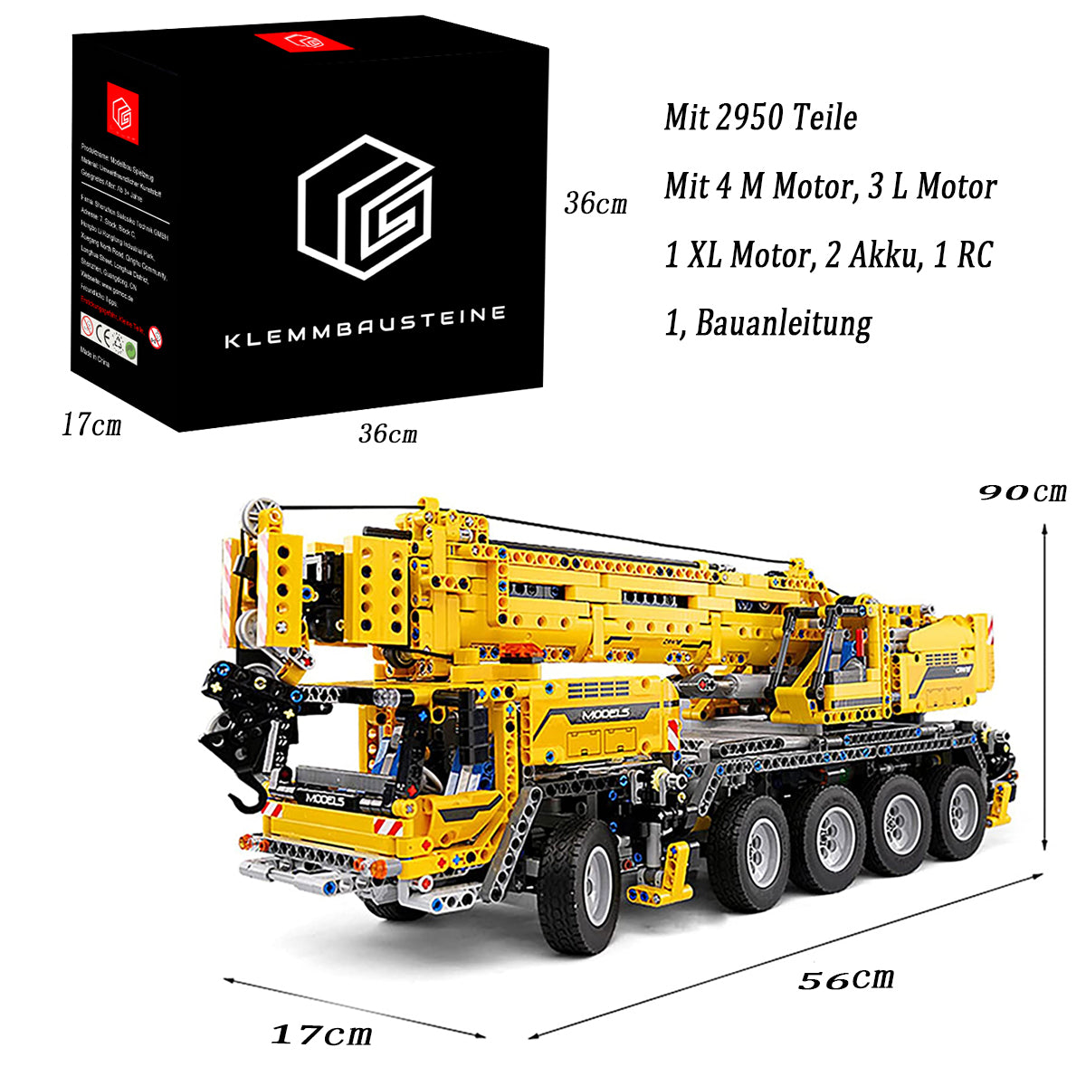 Technik Kran GMK7450, Technic Kran Ferngesteuert mit 8 Motor Bausatz, MK-17047 Kran, 2688 Teile Technik-Modell Kompatibel mit Lego Technik Kran