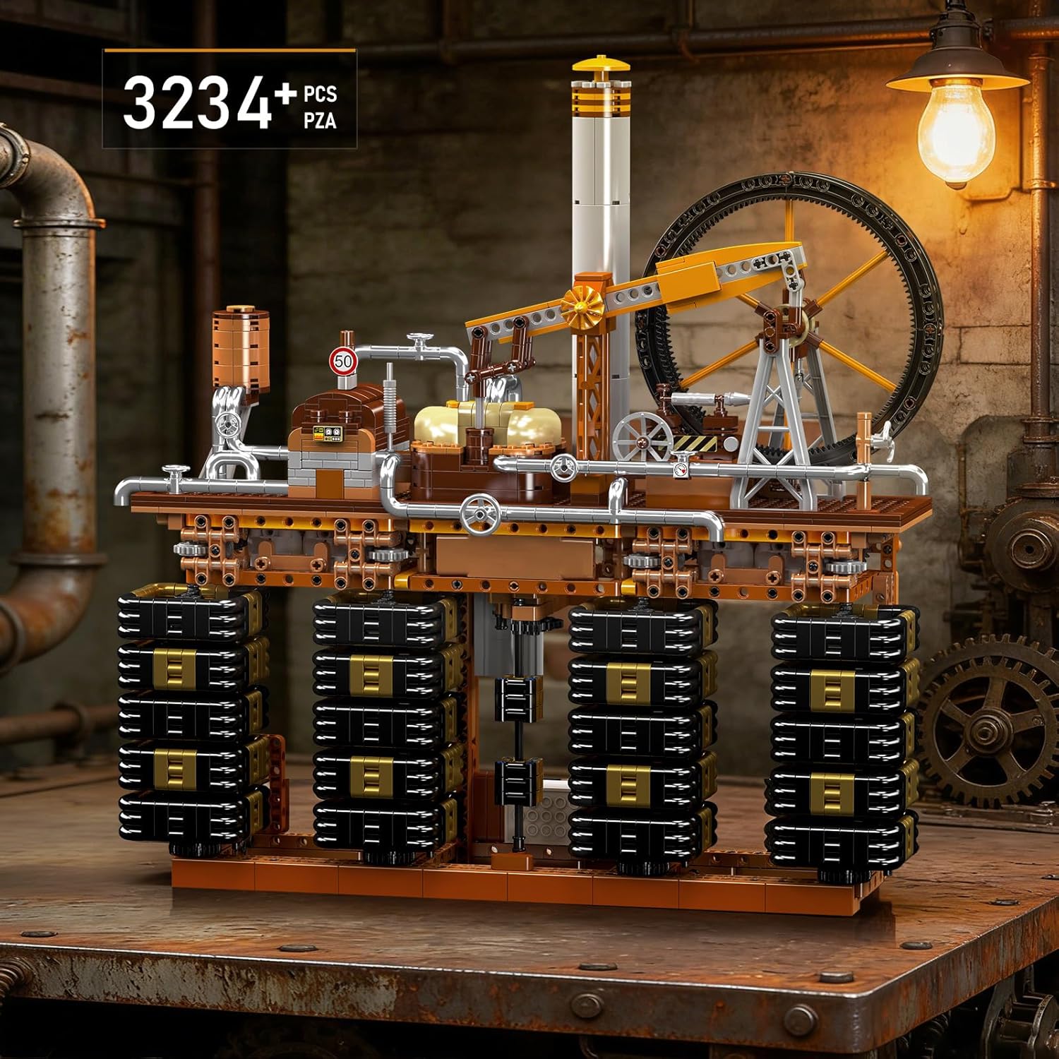 Technik Steampunk Mechanische Uhr Klemmbausteine Set mit App-Steuerung, Motorisiertes Zahnrad Modell, DIY Baukasten Tischuhr, Technik Klemmbausteine Spielzeug für Erwachsene, 3234 Teile