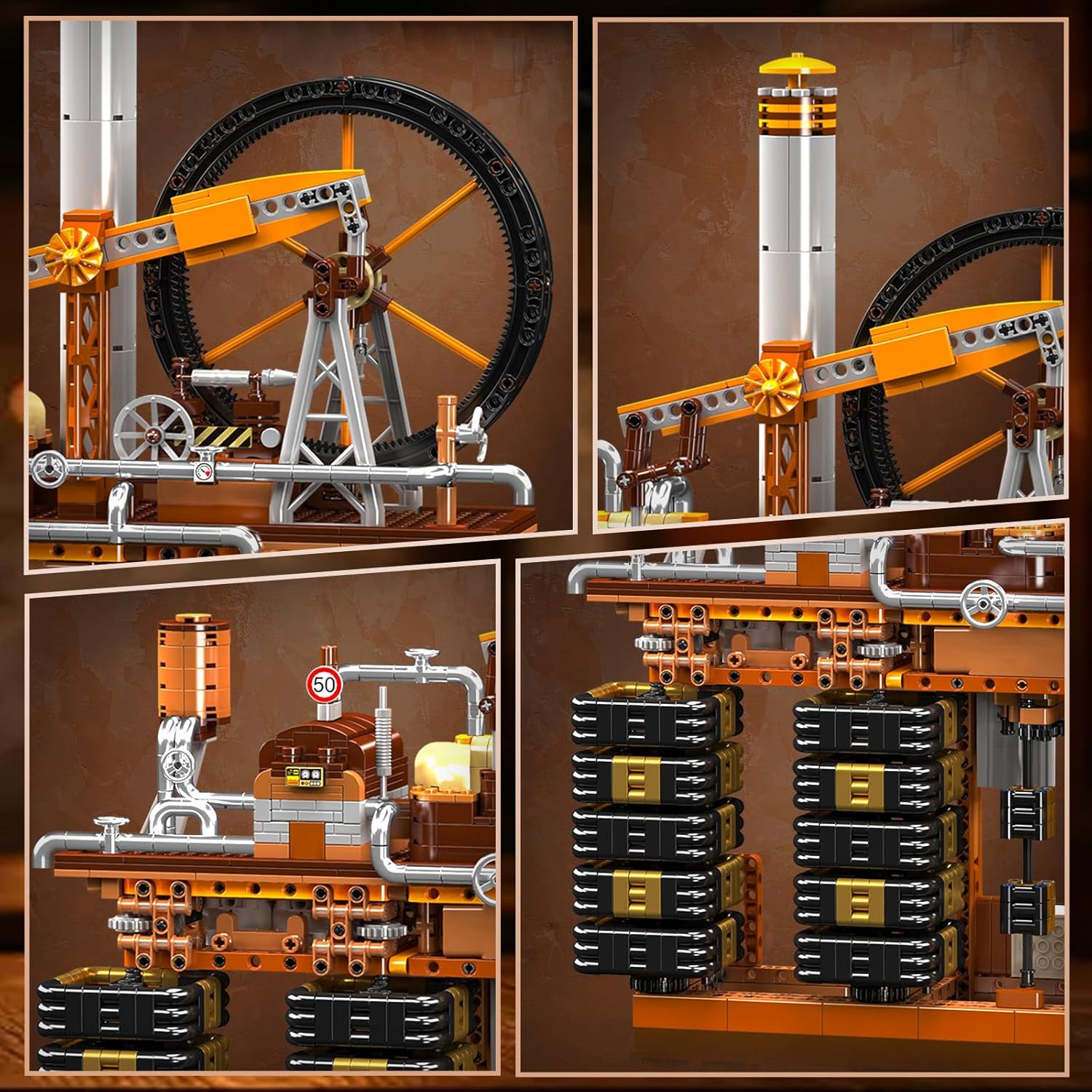 Technik Steampunk Mechanische Uhr Klemmbausteine Set mit App-Steuerung, Motorisiertes Zahnrad Modell, DIY Baukasten Tischuhr, Technik Klemmbausteine Spielzeug für Erwachsene, 3234 Teile