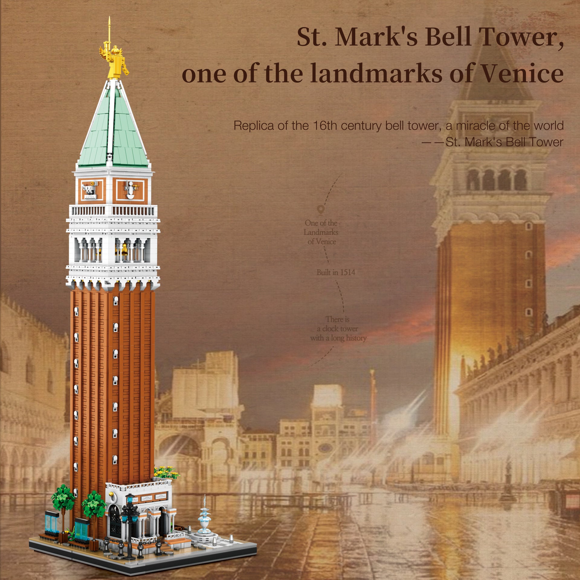 Markusturm in Venedig Architektur Klemmbausteine Set - 3903 Teile Gotisches Modular Building Modell Bausatz