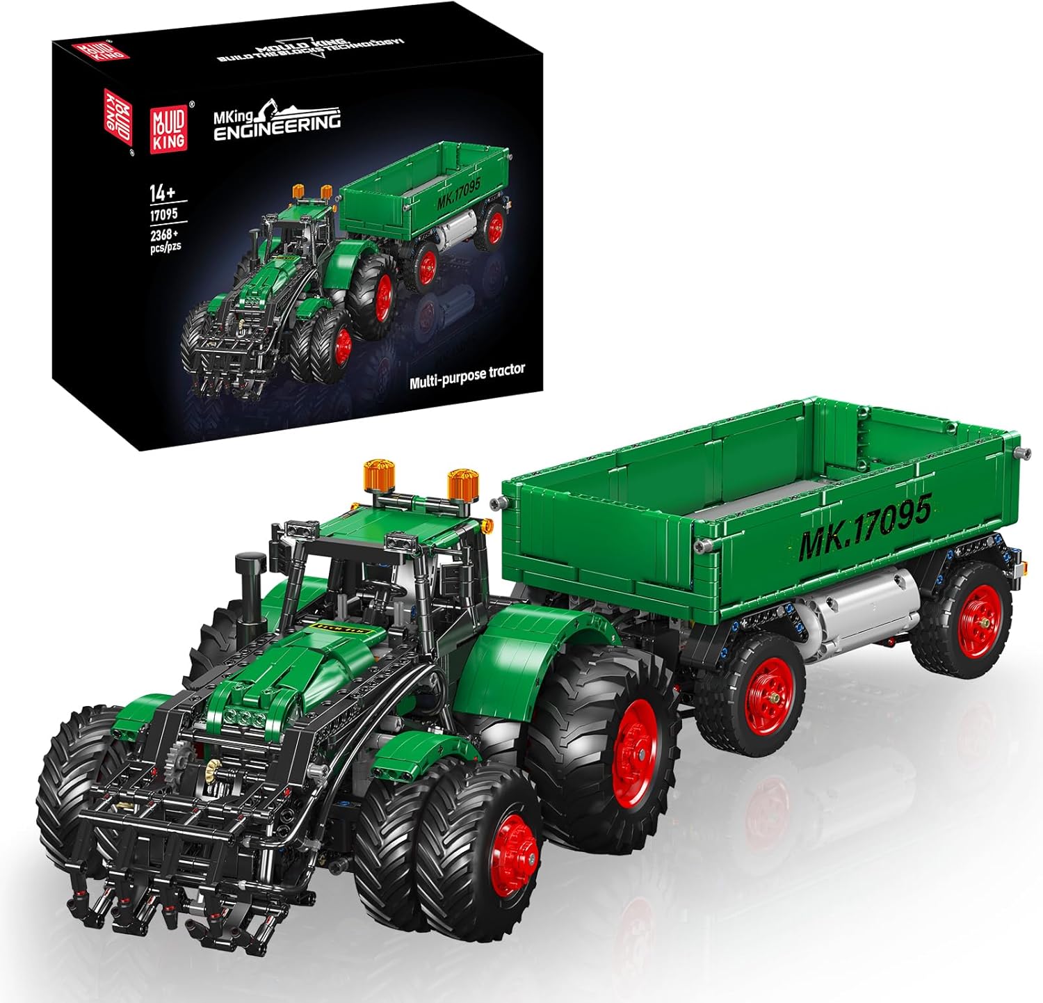 Technik Traktor mit Anhänger Klemmbausteine – 2368 Teile Technik Bausatz, Ferngesteuertes Landwirtschaftsmodell mit Motor & Akku, App Steuerung, STEM Spielzeug für Erwachsene