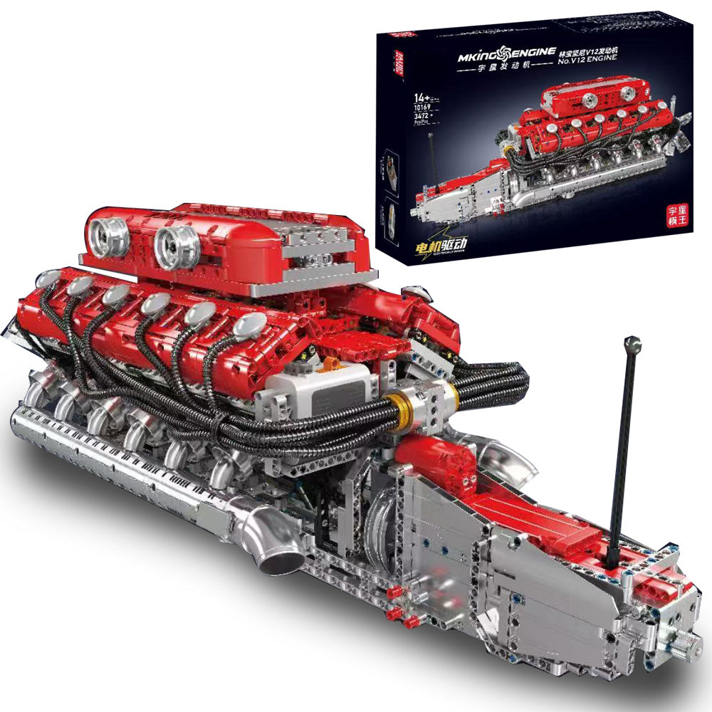 Technik V12 Motor Groß（V12）Die v12-Zylinder-Motor-Blockbausatz, 3472 Teile Technic Klemmbausteine Bausatz Enthält Motor und Batteriekasten V12-Motor
