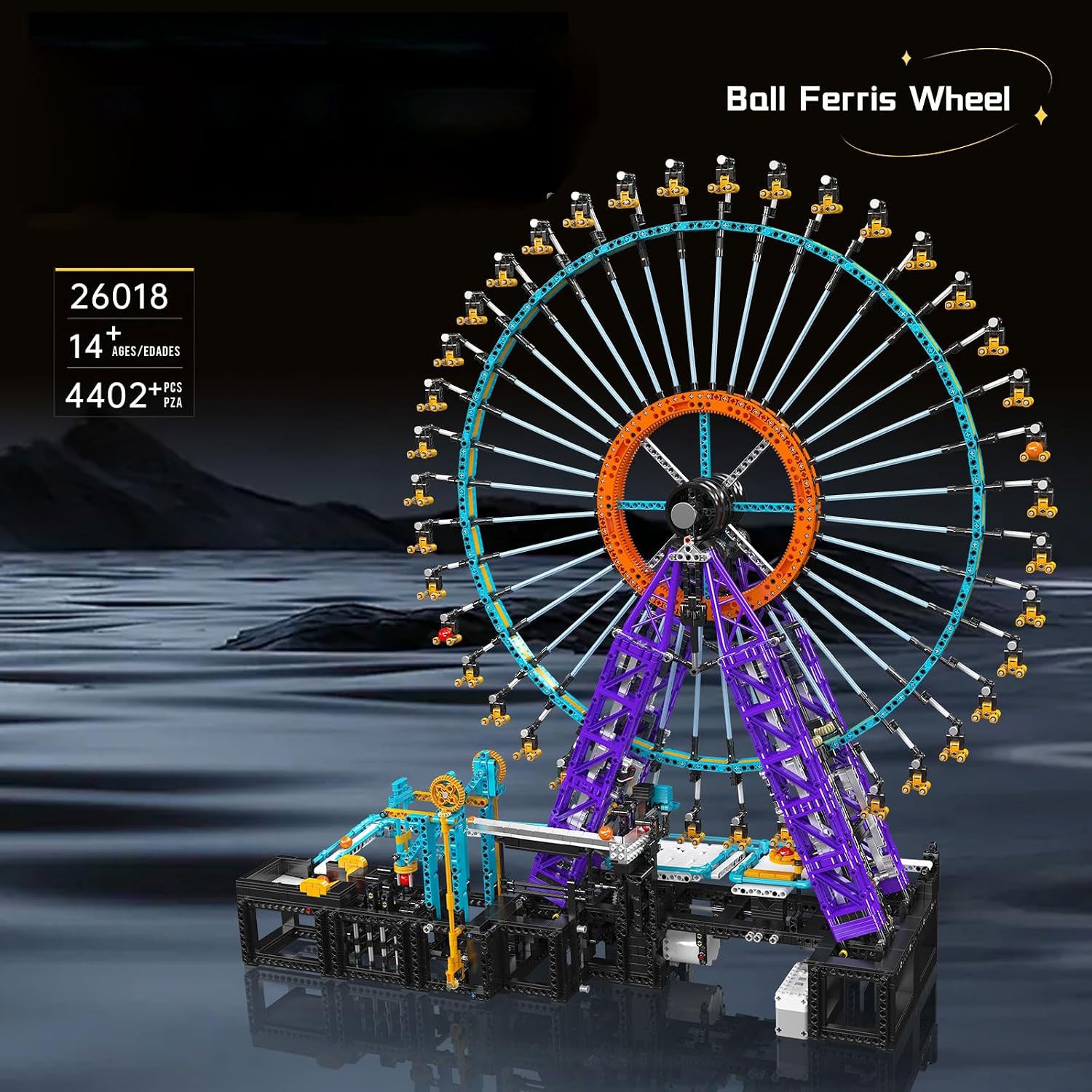Technik MOC Kugel-Riesenrad Bausteine Modell Großes Elektrisches Freizeitpark-Bauset Riesenrad, 4402 Teile
