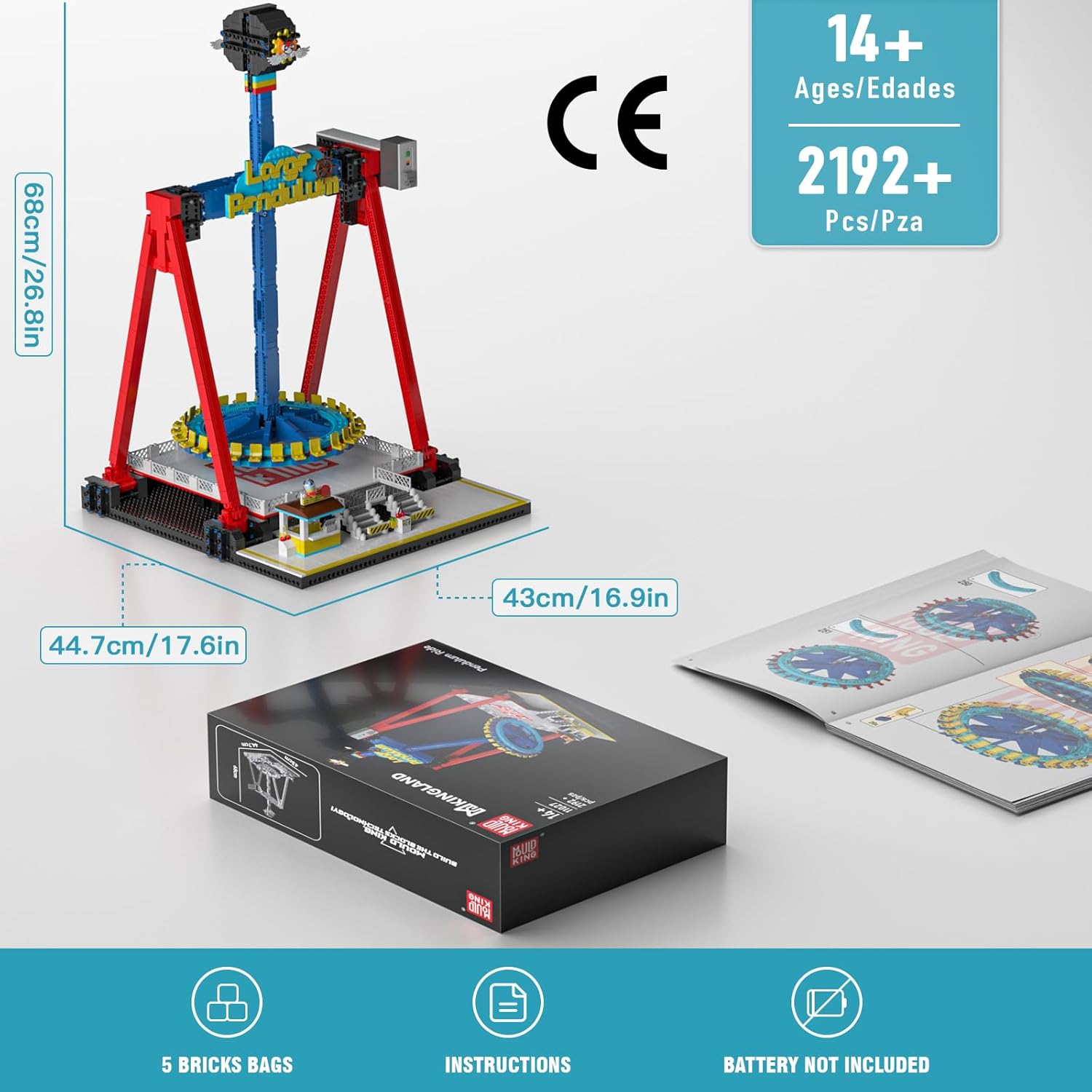 Mould King 11027 Vergnügungspark Bauspielzeug Elektrisch Giant Pendelfahrt Klemmbausteine Pendulum Ride Bausteine Karneval Bauspielzeug Bausatz Kompatibel mit Lego Technik (2192 Teile)
