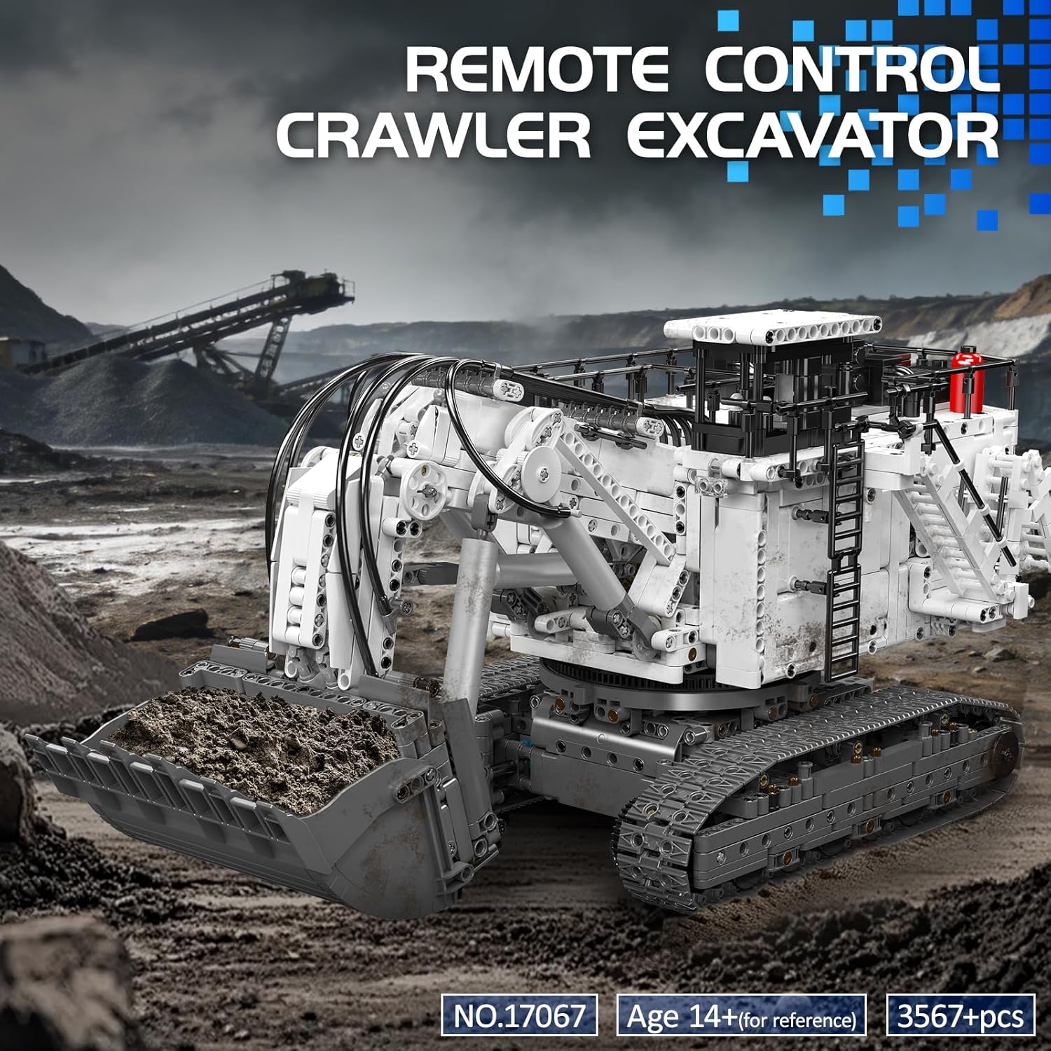 MOC-17067 Technik Bagger Liebherr R9800 Raupenbagger, Ferngesteuerter Bagger Modell Bausatz für Erwachsene mit 8 Motoren (über 3567 Teile)