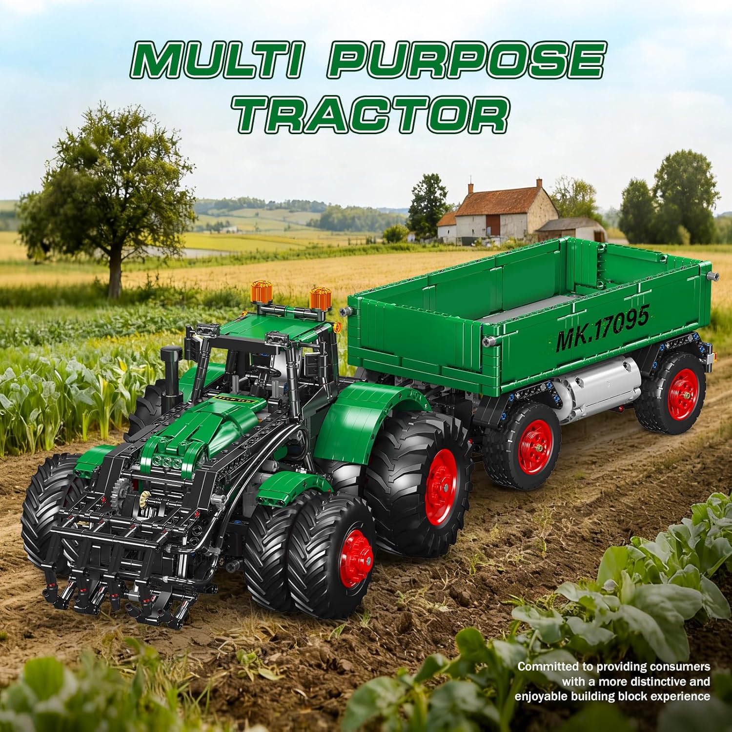 Technik Traktor mit Anhänger Klemmbausteine – 2368 Teile Technik Bausatz, Ferngesteuertes Landwirtschaftsmodell mit Motor & Akku, App Steuerung, STEM Spielzeug für Erwachsene