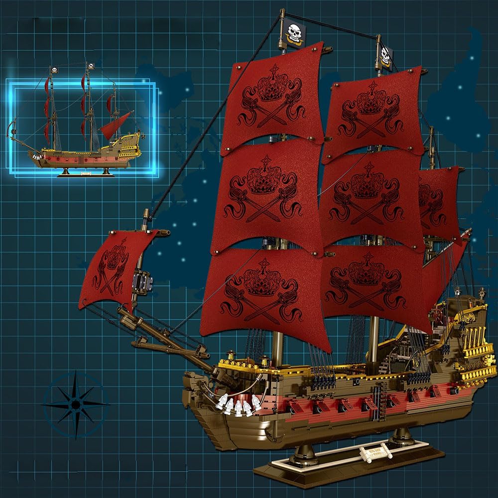 Piratenchiff Queen Anna's Revenge Piratenchiff  Bausatz, 4460+ Teile Klemmbausteine Riesiges Schiffmodell MOC Piratenschiffe für Kinder Erwachsene