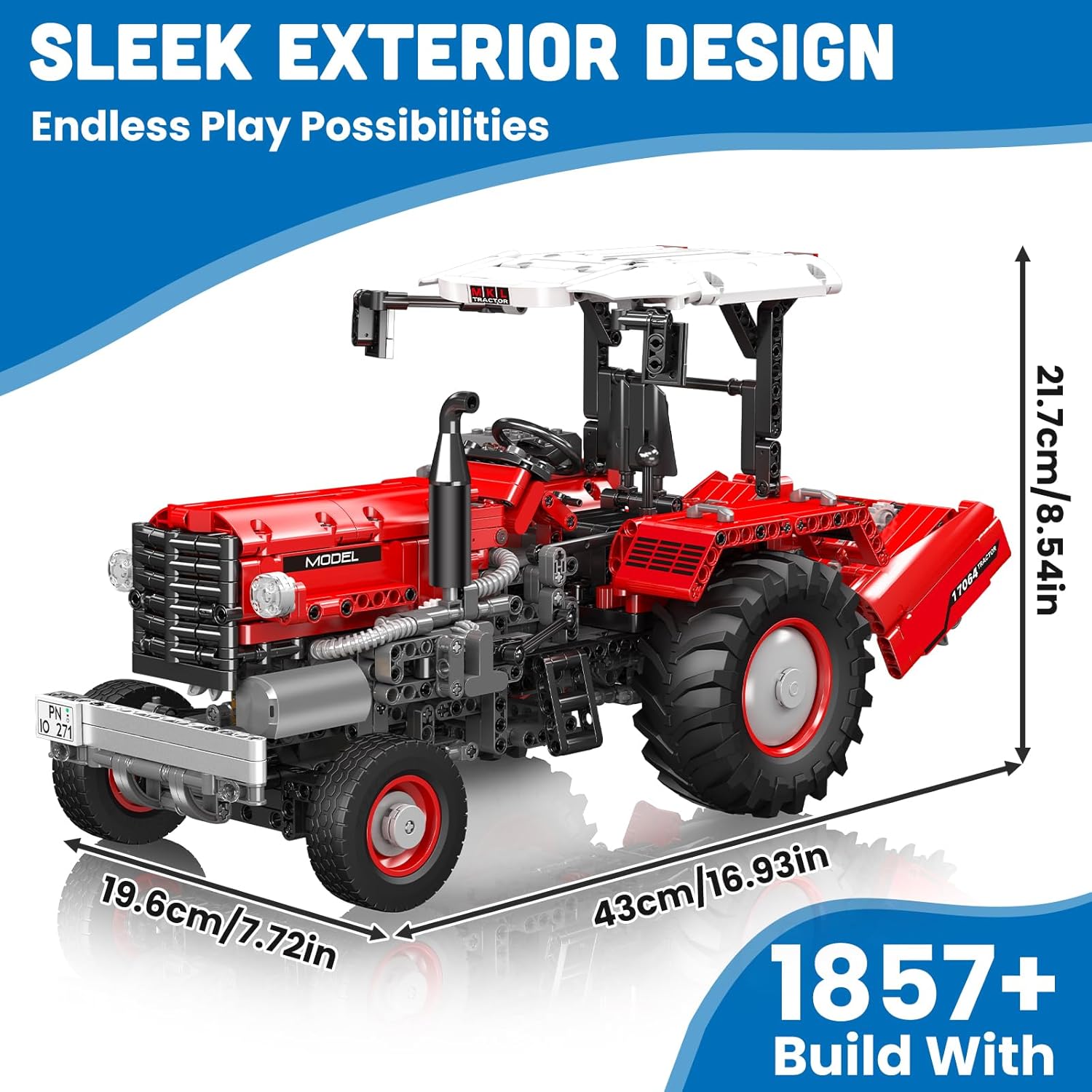 Technik Traktor 3 in 1 Ferngesteuerter Traktor Rot Harvester Klemmbausteine Mähdrescher Trecker Bausteine Spielzeug mit 6 Motoren für Jungen und Erwachsene
