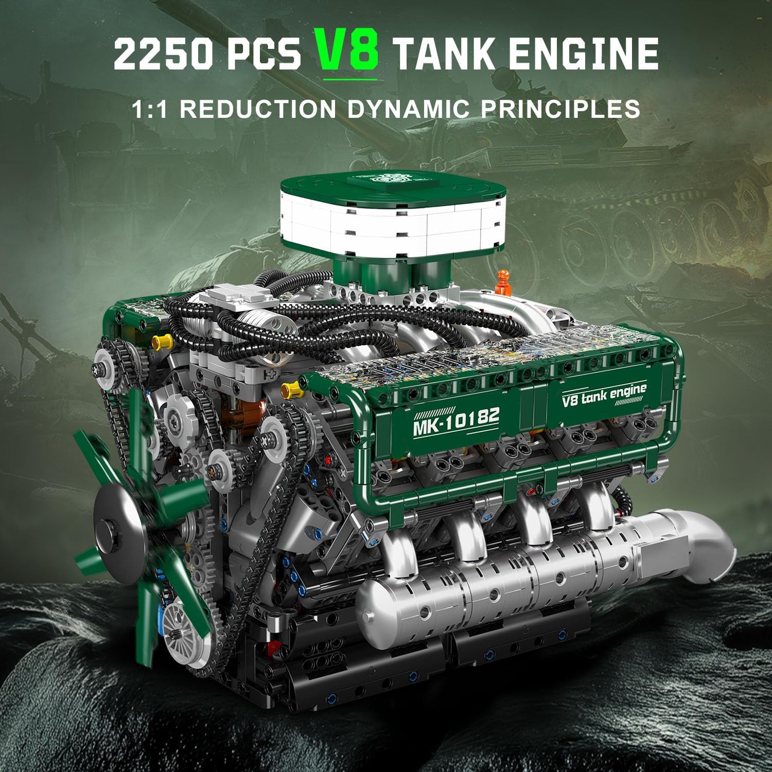 Technik V8 Motor Klemmbausteine Bausatz 10182 Kit, 2250 Stück Twin-Turbo Engine Bausteine Spielzeug Modell, Klemmbausteine Funktionsmodell für Engine Fans Sammlerstücke