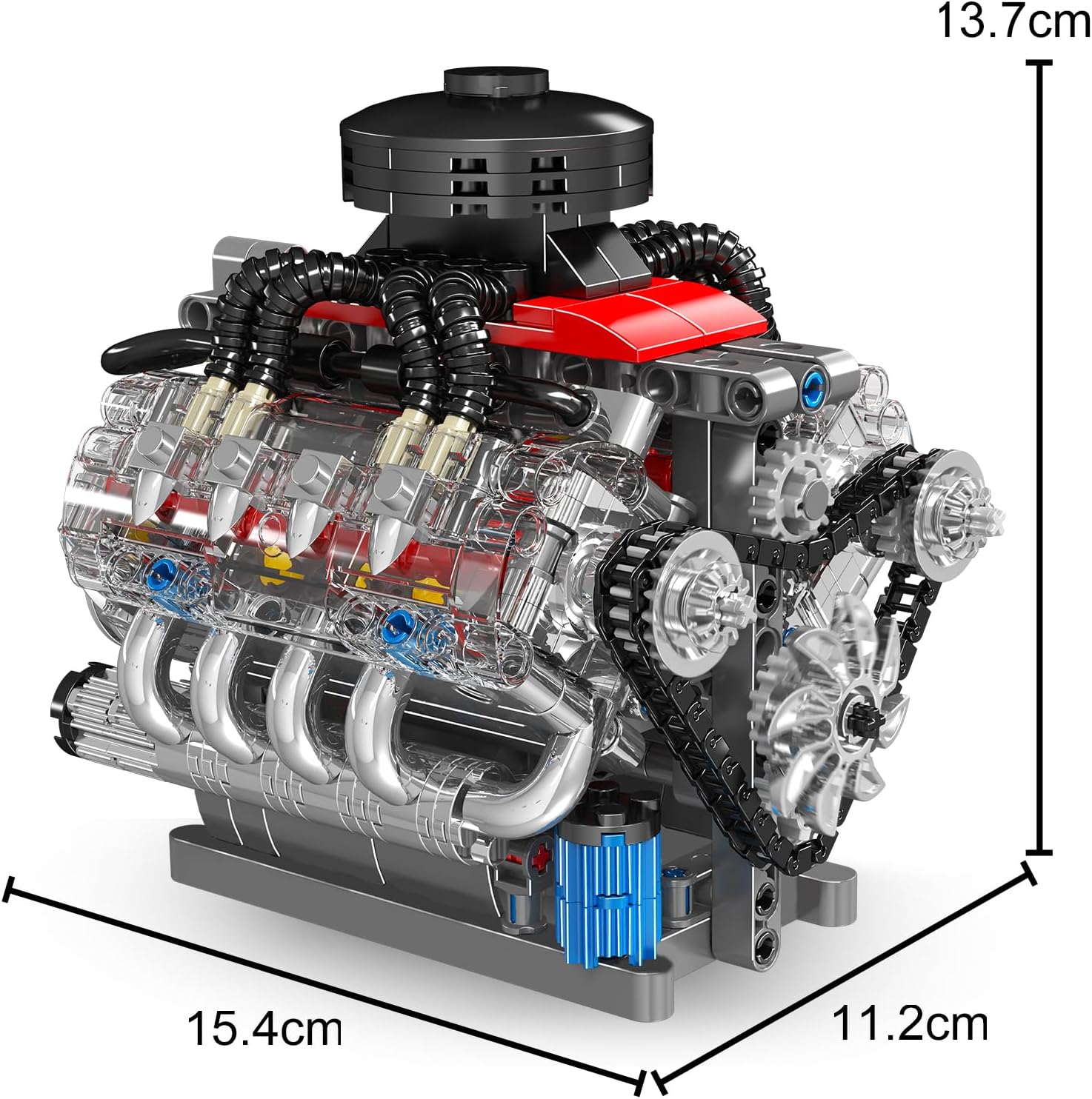 Mould King 10171 MOC Technik LSX454 （V8） Achtzylinder-Motor Reihenbenzinmotor-Blockbausatz Technologie Klemmbausteine Bausatz Enthält Motor und Batteriekasten V8-Motor (487 Teile+)
