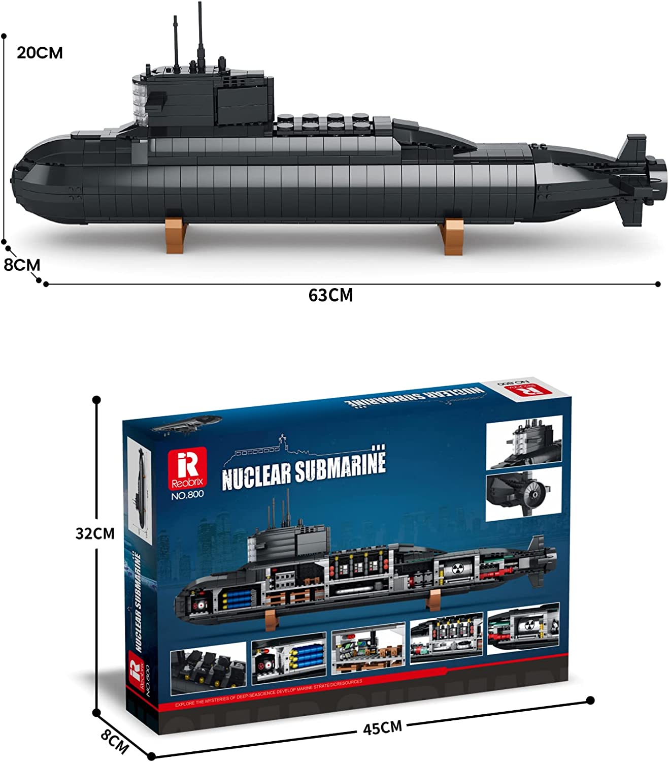 Strategisches Atom-U-Boot Bausteine, Militärschiff Bausatz mit nachgebildetem Echolot und Torpedorohren, Gebaut Spielzeug Für Kinder Erwachsene, 1498 PCS Klemmbausteine kompatibel mit Lego