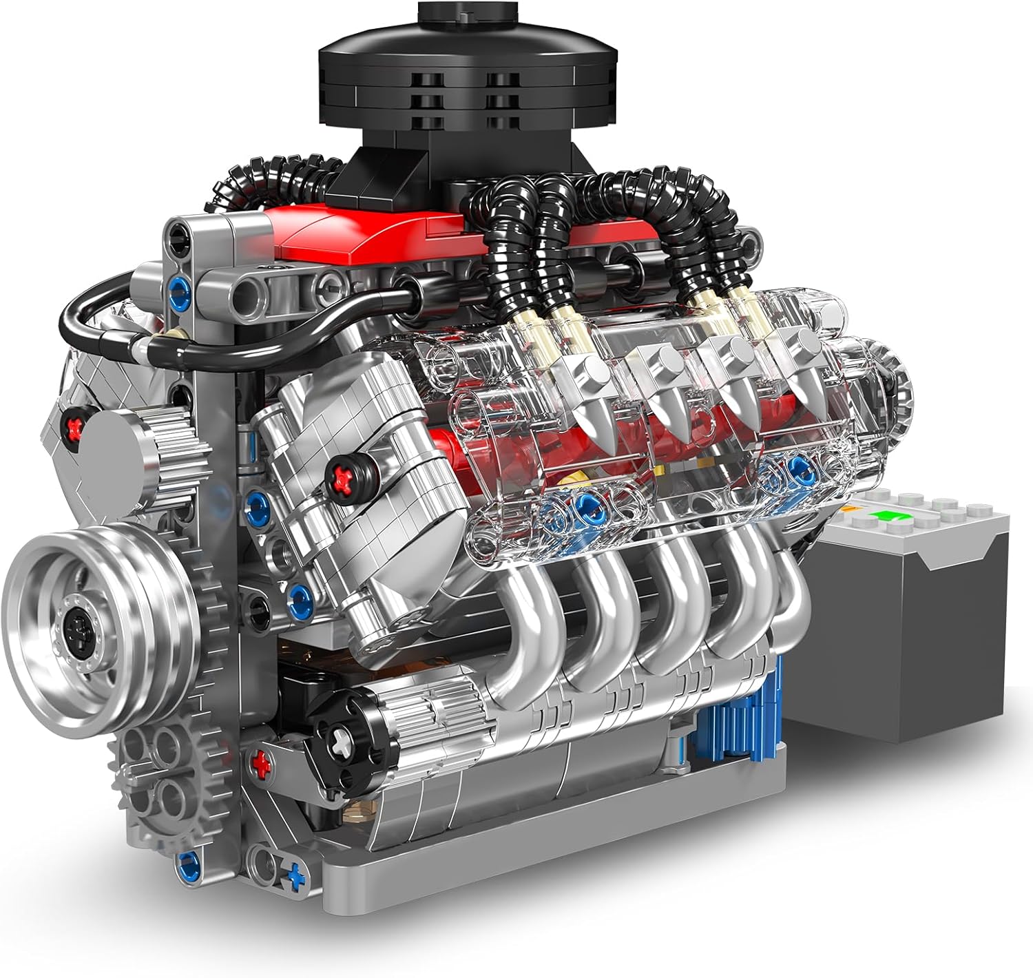 Mould King 10171 MOC Technik LSX454 （V8） Achtzylinder-Motor Reihenbenzinmotor-Blockbausatz Technologie Klemmbausteine Bausatz Enthält Motor und Batteriekasten V8-Motor (487 Teile+)