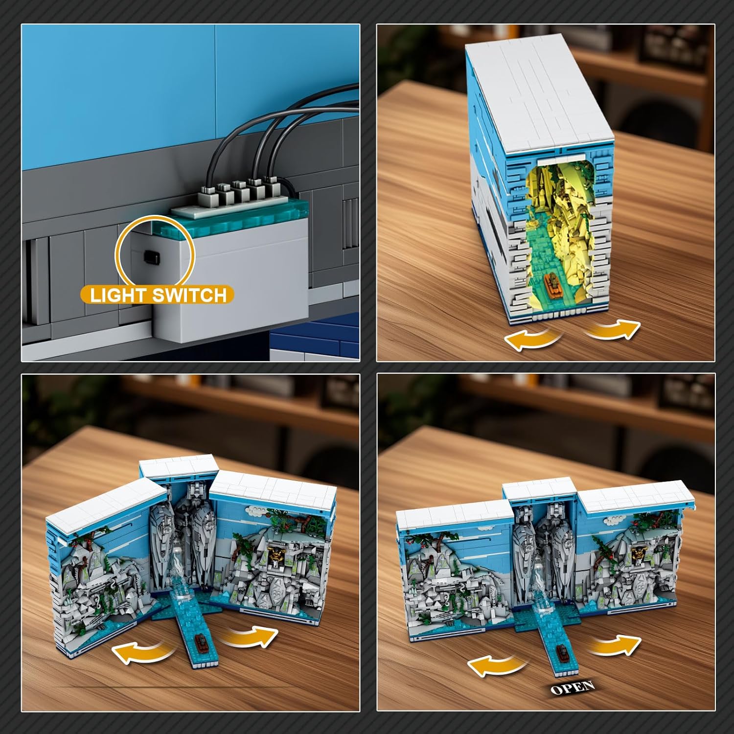 Book Nook Kit Mittelalter mit LED-Licht, Books of The Kings Film Klemmbausteine Sets, 66039 Buchstütze 3-in-1 Klappbares, Fantasy Bücherhaus Bücherregal für Erwachsene ab 14+ (3307 Teile)
