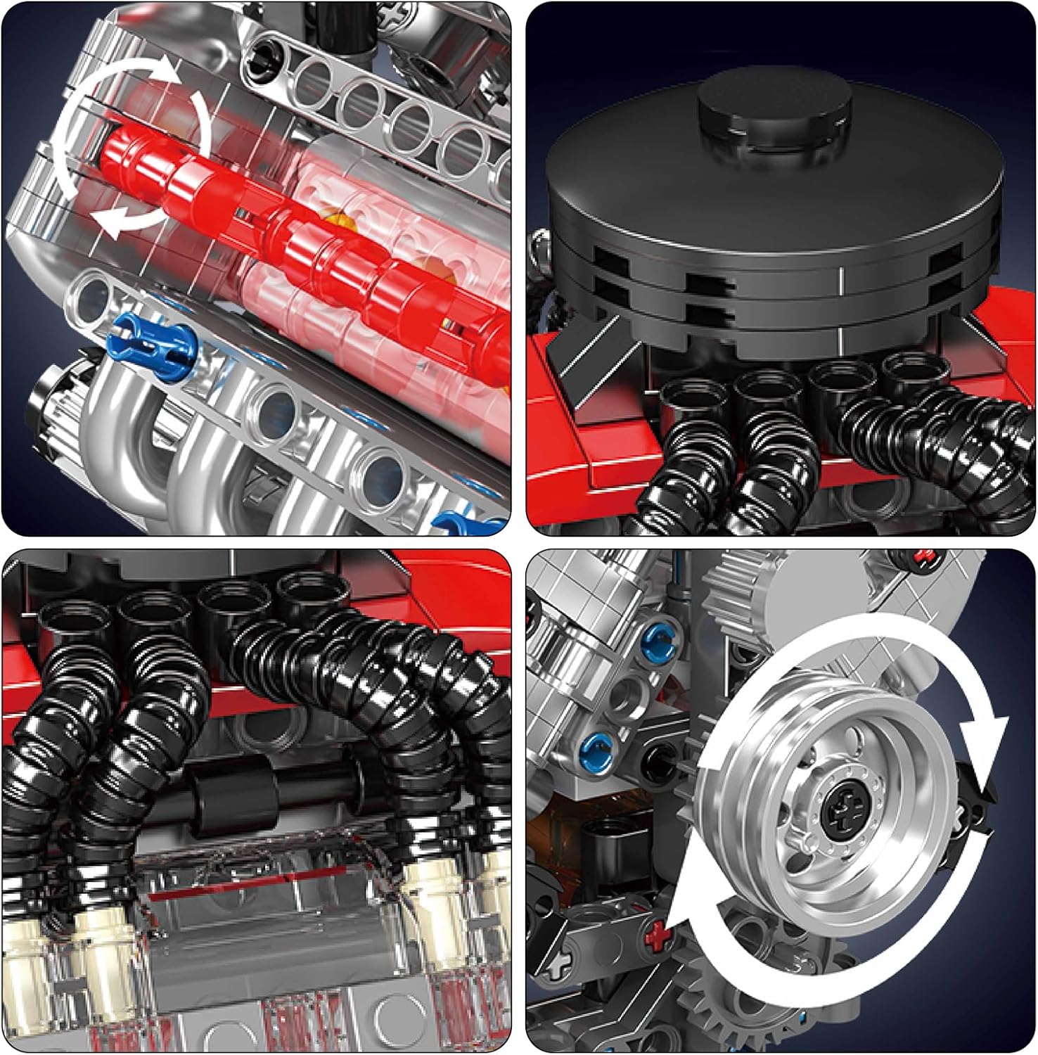 Mould King 10171 MOC Technik LSX454 （V8） Achtzylinder-Motor Reihenbenzinmotor-Blockbausatz Technologie Klemmbausteine Bausatz Enthält Motor und Batteriekasten V8-Motor (487 Teile+)