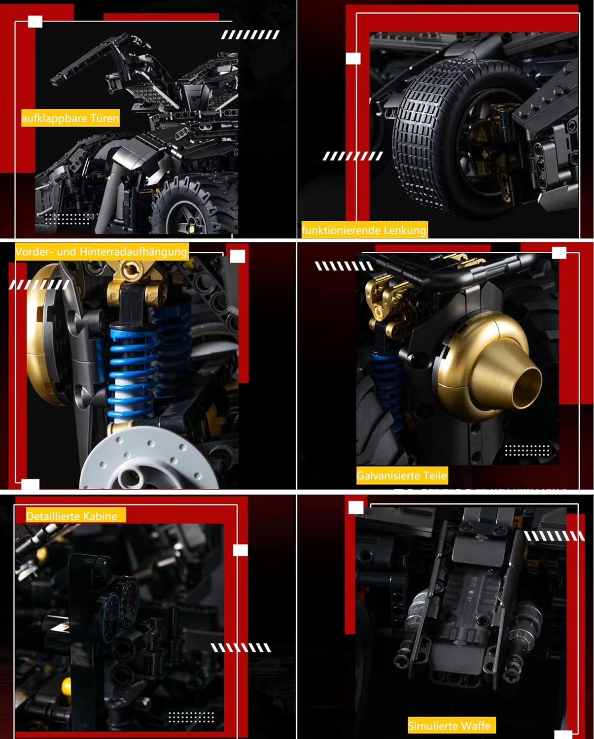 Technik Auto für Batmen Batmoblie, Mit Motor Set, 1:8 Groß Auto Modellbausatz, 2830 Teile Klemmbausteine Auto Bausteine MOC Bausatz, Kompatibel mit Technik Batman Batmobile Tumbler