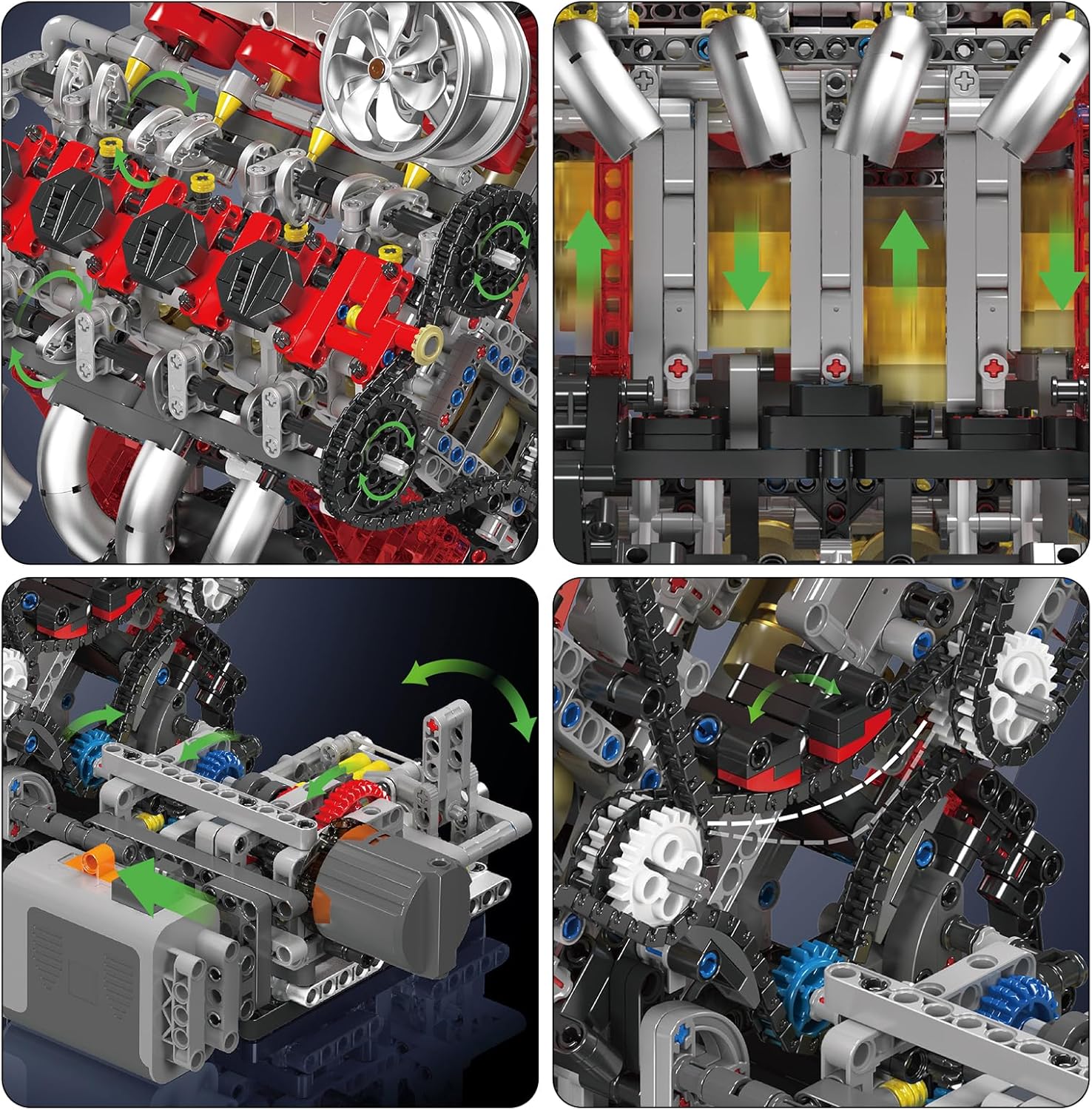 Technik V8 Motor Groß（V8）Die Achtzylinder-Reihenbenzinmotor-Blockbausatz, 2718 Teile Technic Klemmbausteine Bausatz Enthält Motor und Batteriekasten V8-Motor