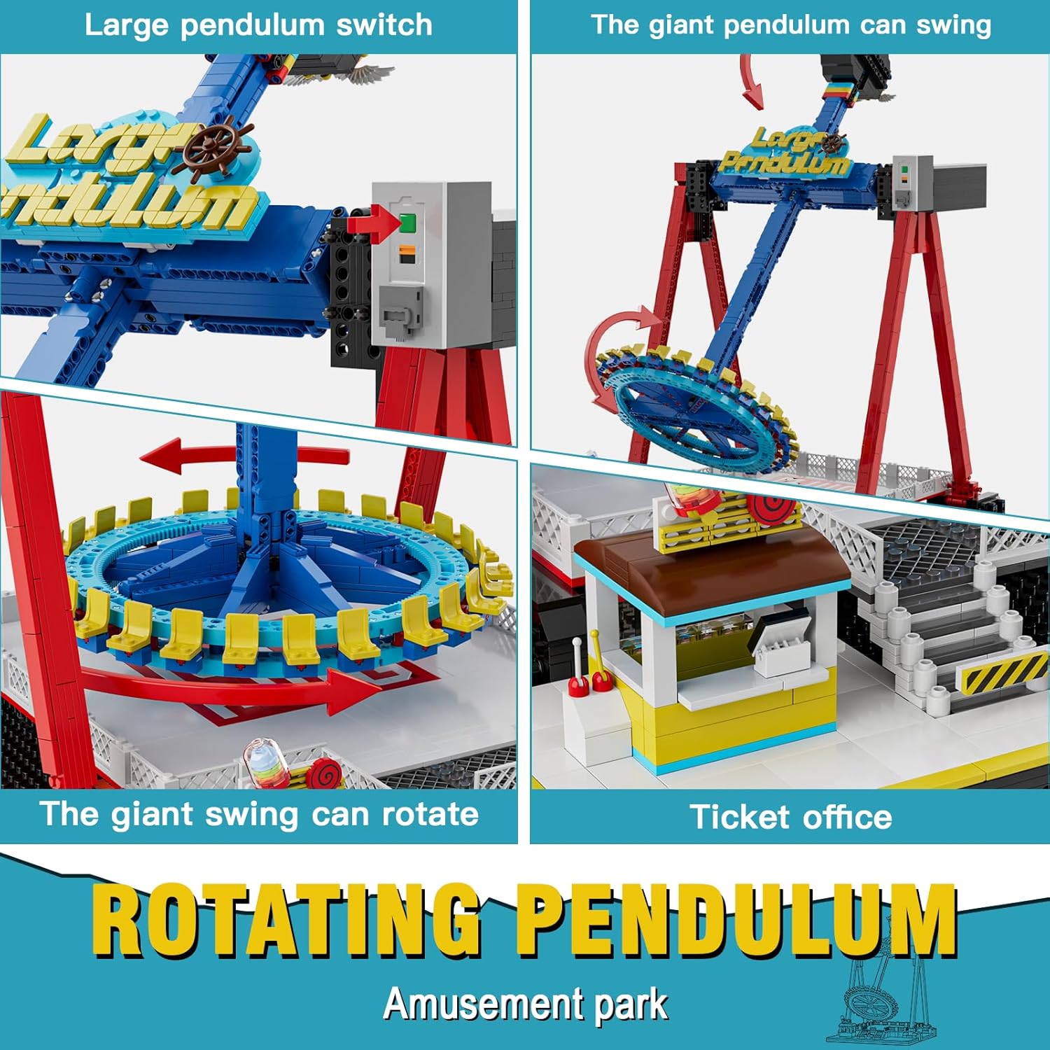 Mould King 11027 Vergnügungspark Bauspielzeug Elektrisch Giant Pendelfahrt Klemmbausteine Pendulum Ride Bausteine Karneval Bauspielzeug Bausatz Kompatibel mit Lego Technik (2192 Teile)