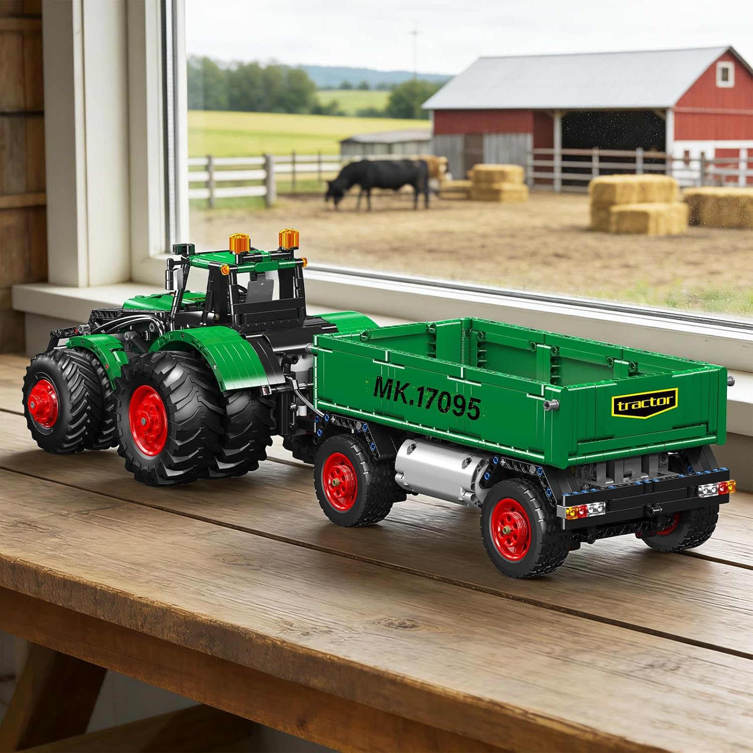 Technik Traktor mit Anhänger Klemmbausteine – 2368 Teile Technik Bausatz, Ferngesteuertes Landwirtschaftsmodell mit Motor & Akku, App Steuerung, STEM Spielzeug für Erwachsene