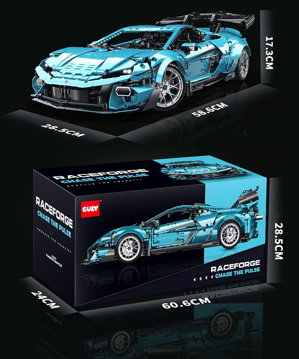 Technik Auto Lamborghini Huracan Bausatz, G10660, 3601 Teile mit Motoren und LED Groß Ferngesteuert Auto MOC Klemmbausteine für Erwachsene (Originalverpackung) (Dynamische Deluxe-Edition)