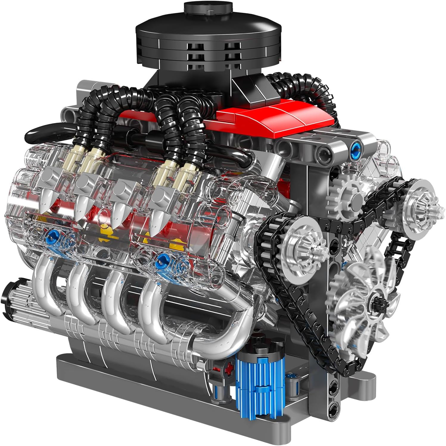 Mould King 10171 MOC Technik LSX454 （V8） Achtzylinder-Motor Reihenbenzinmotor-Blockbausatz Technologie Klemmbausteine Bausatz Enthält Motor und Batteriekasten V8-Motor (487 Teile+)