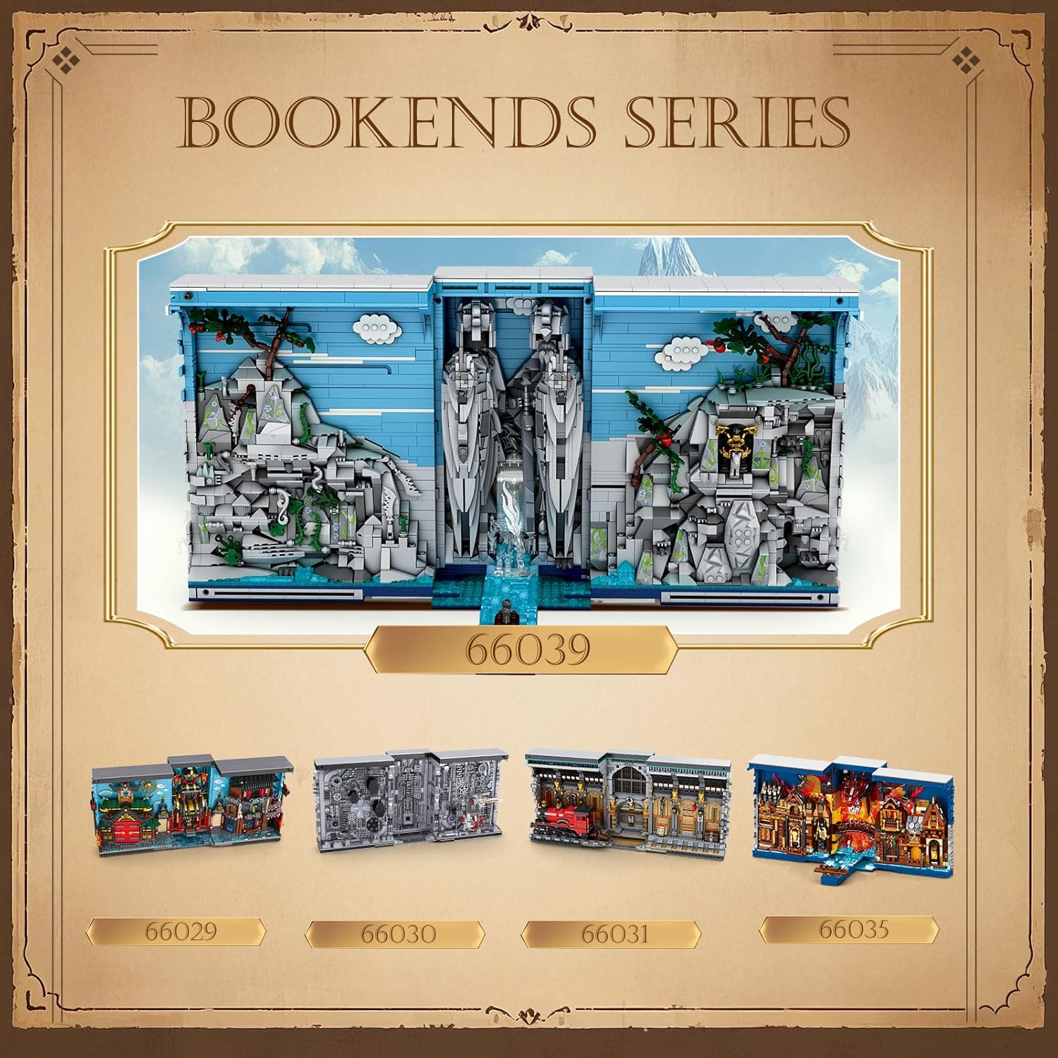 Book Nook Kit Mittelalter mit LED-Licht, Books of The Kings Film Klemmbausteine Sets, 66039 Buchstütze 3-in-1 Klappbares, Fantasy Bücherhaus Bücherregal für Erwachsene ab 14+ (3307 Teile)