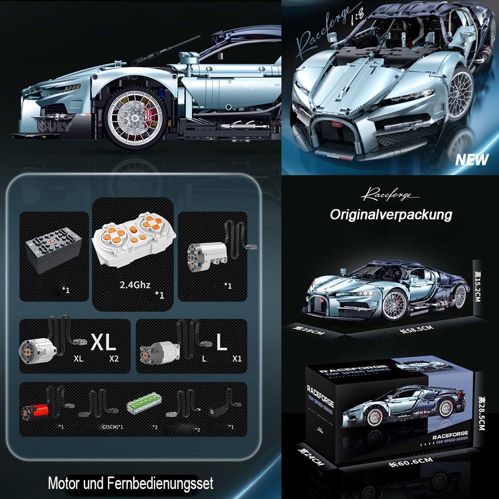 Technik Auto 1: 8 für Bugatti Chiron Hypercar, Groß Auto mit 5 Motoren Set, G10648 Technik Supercar ModeII Bausatz, 3719 TeiIe MOC Superauto ModeII, für Bugatti Chiron (Originalverpack)