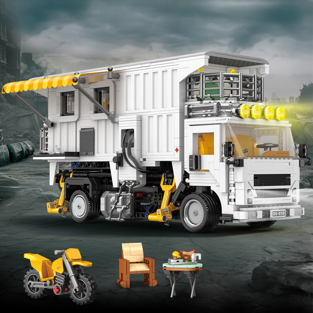Technik Wohnmobil mit Camping Set, Motorräder, 2193+ Teile MOC Wohnmobil Bausatz, JD133 Technik Auto KIemmbausteine für Erwachsene Autoliebhaber