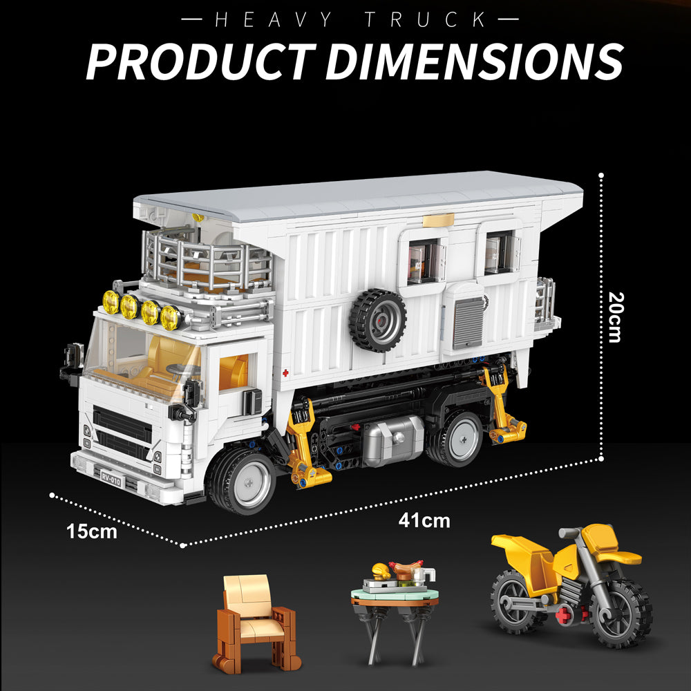 Technik Wohnmobil mit Camping Set, Motorräder, 2193+ Teile MOC Wohnmobil Bausatz, JD133 Technik Auto KIemmbausteine für Erwachsene Autoliebhaber