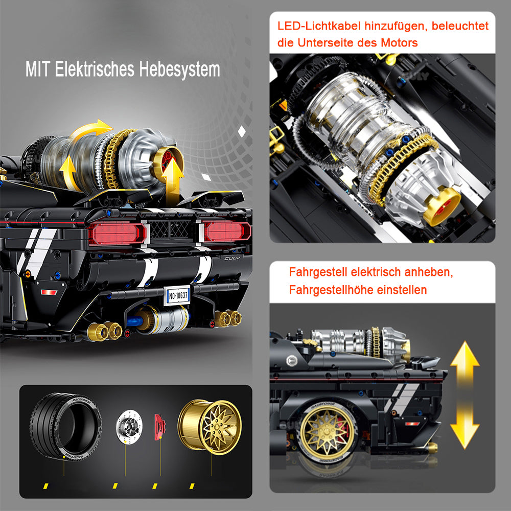 Technik Auto für Dodger Challenger, 3750+ Teile MOC Sportwagen Bausatz mit 9 Motoren Set, 1:8 KIemmbausteine für Kinder und Erwachsene